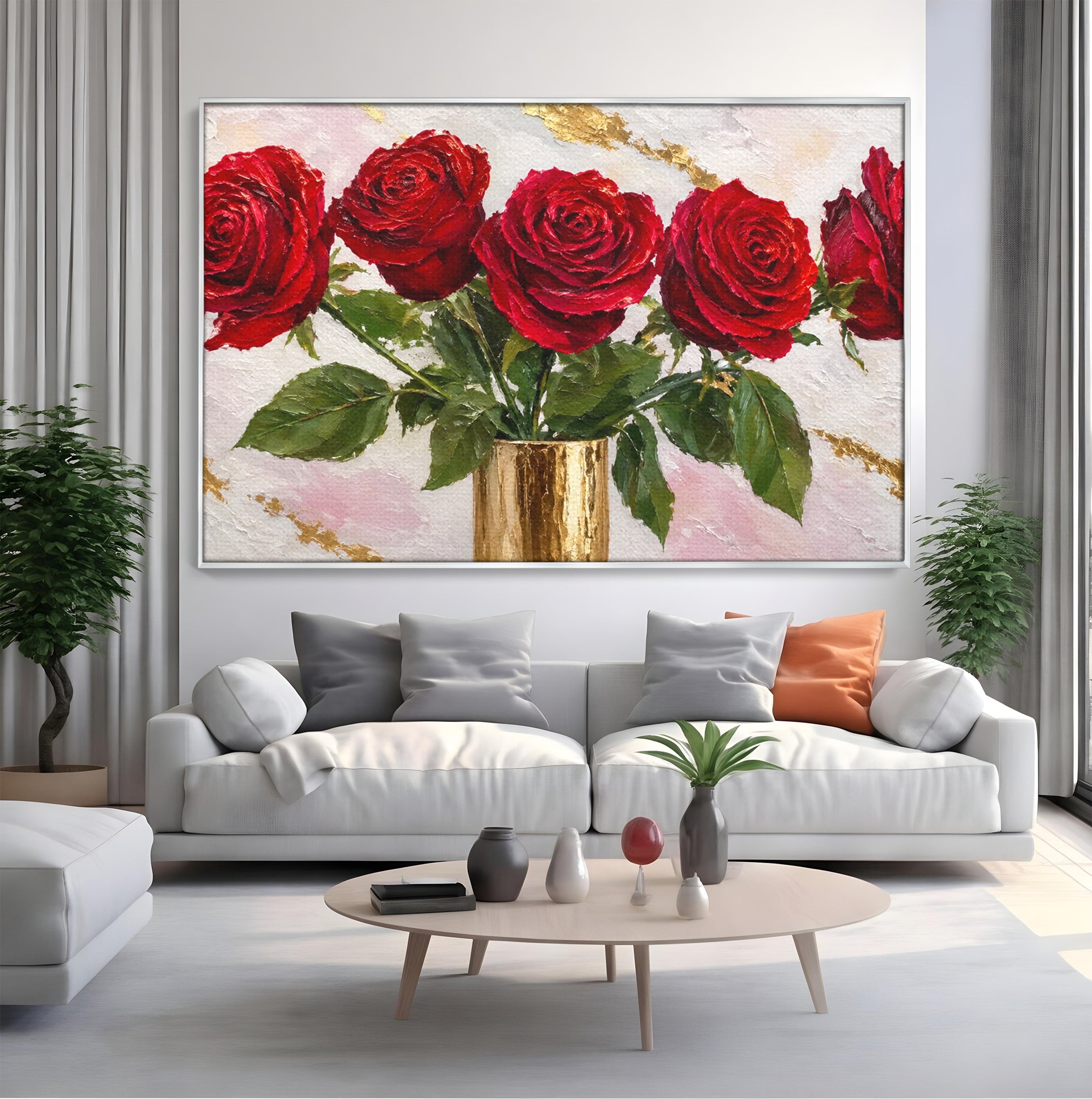 Tablou Canvas Premium LuxCanva® A1782, Trandafiri Rosii, Trandafiri, Flori, Romantic, Living, Dormitor, Culori Vibrante