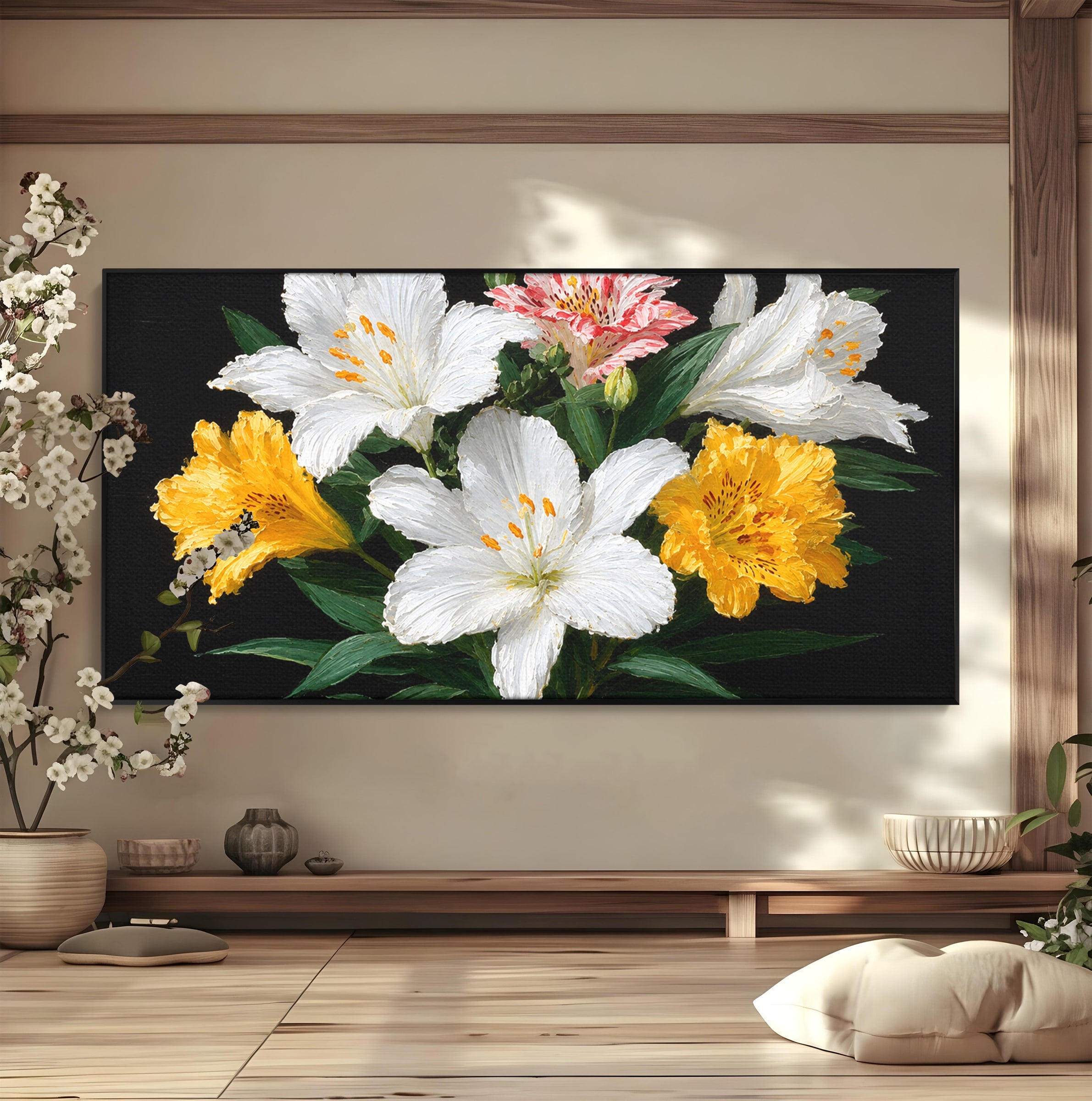 Tablou Canvas Premium LuxCanva® A1784, Buchet De Crini, Flori, Crini, Natura, Living, Dormitor, Culori Vibrante
