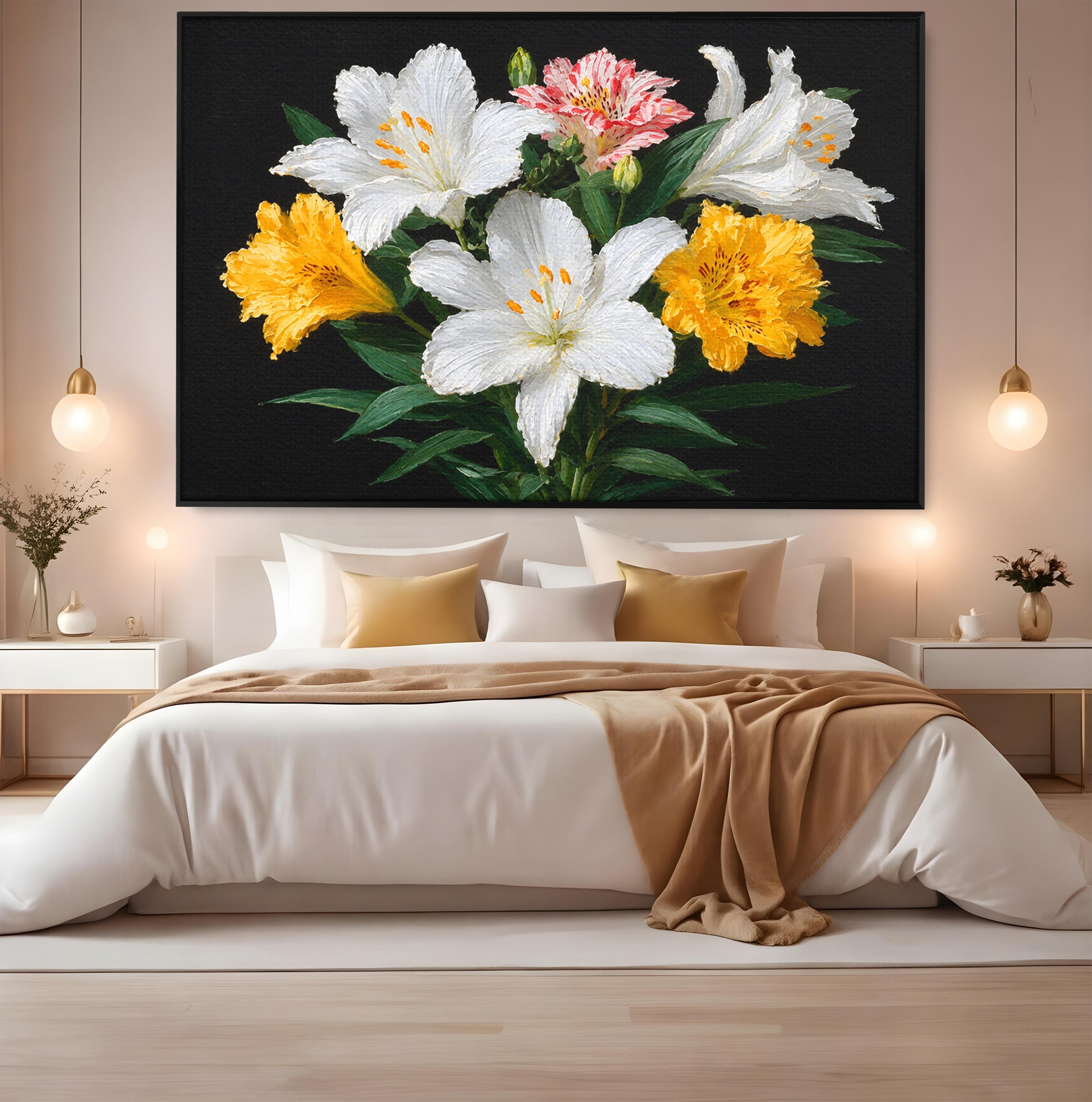 Tablou Canvas Premium LuxCanva® A1784, Buchet De Crini, Flori, Crini, Natura, Living, Dormitor, Culori Vibrante