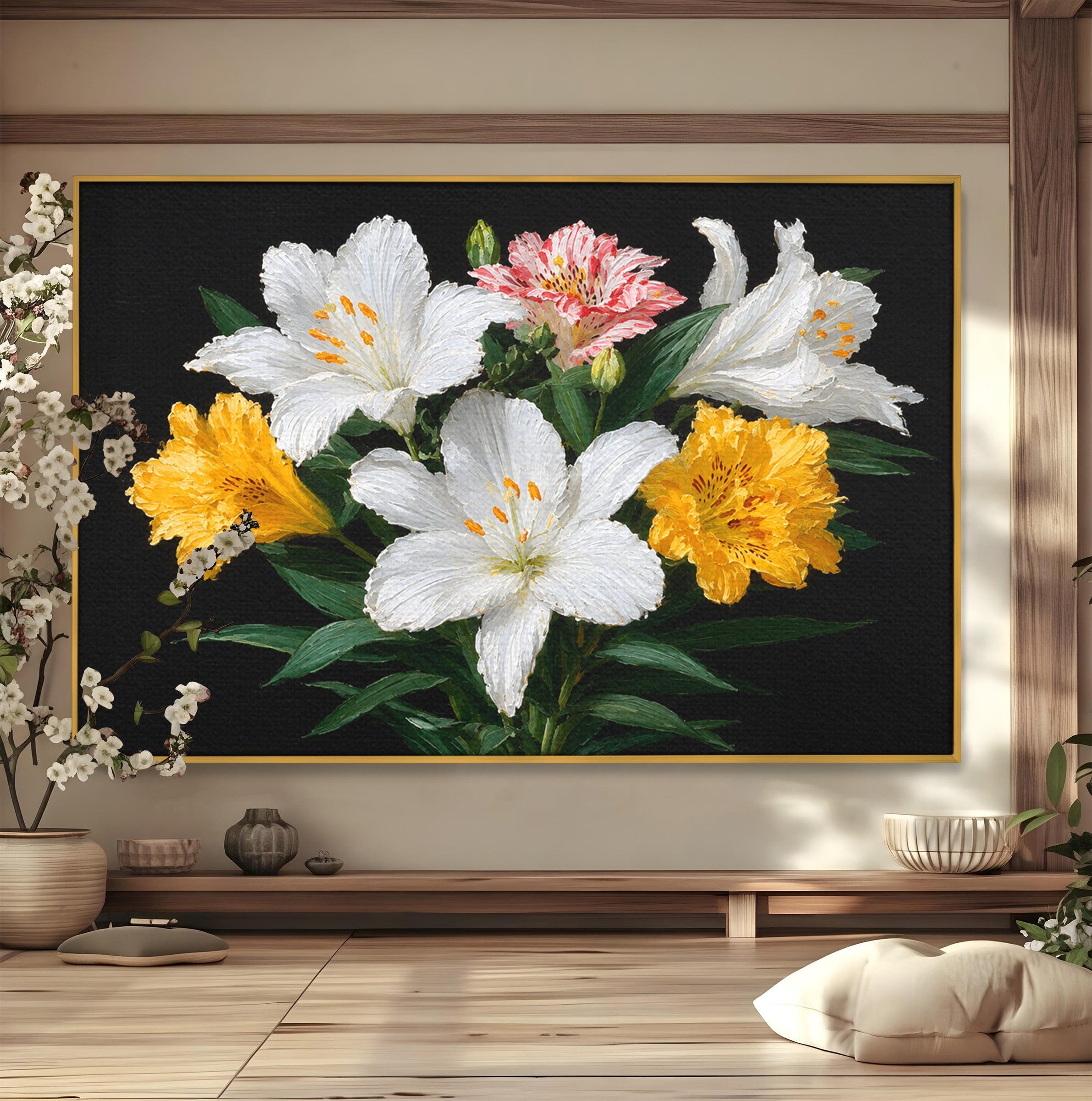 Tablou Canvas Premium LuxCanva® A1784, Buchet De Crini, Flori, Crini, Natura, Living, Dormitor, Culori Vibrante