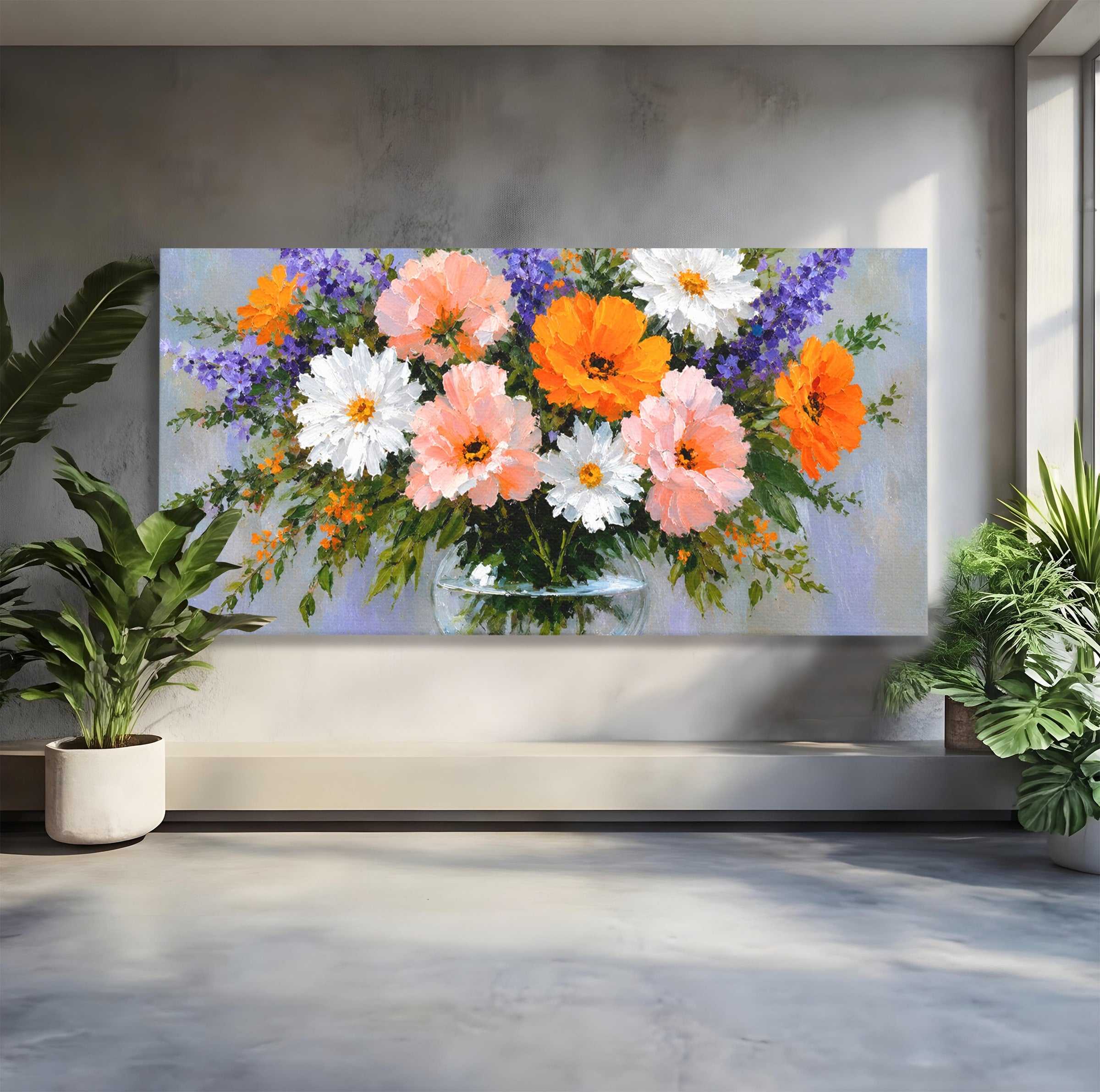 Tablou Canvas Premium LuxCanva® A1785, Buchet De Flori Pastelate, Flori, Vaza, Natura, Decor, Living, Dormitor, Culori Vibrante
