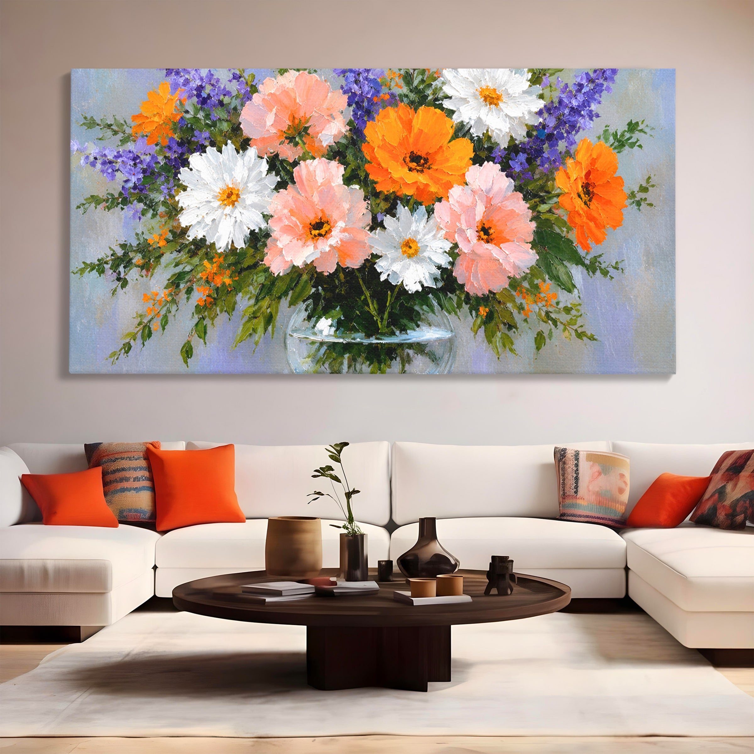 Tablou Canvas Premium LuxCanva® A1785, Buchet De Flori Pastelate, Flori, Vaza, Natura, Decor, Living, Dormitor, Culori Vibrante