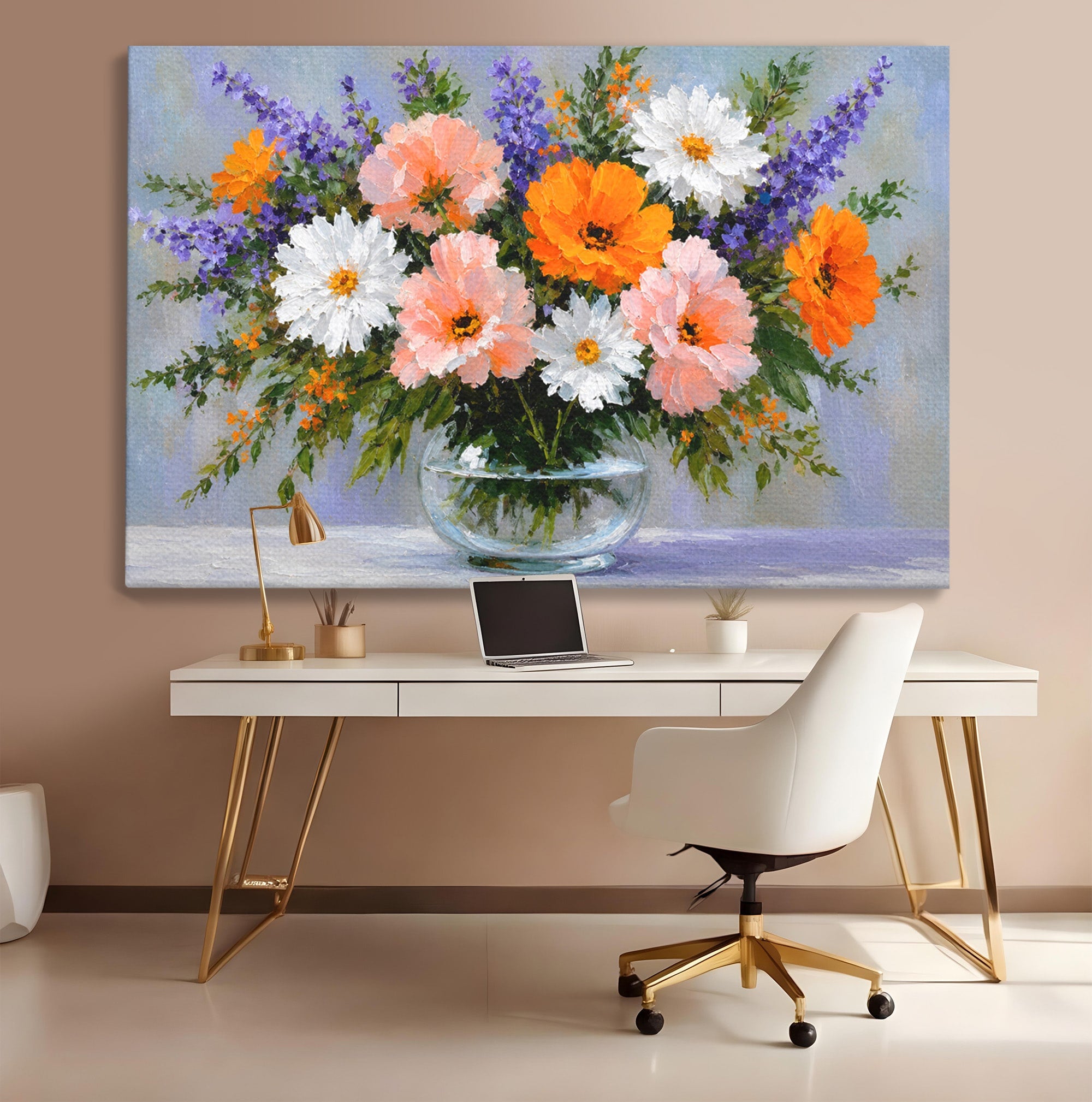 Tablou Canvas Premium LuxCanva® A1785, Buchet De Flori Pastelate, Flori, Vaza, Natura, Decor, Living, Dormitor, Culori Vibrante