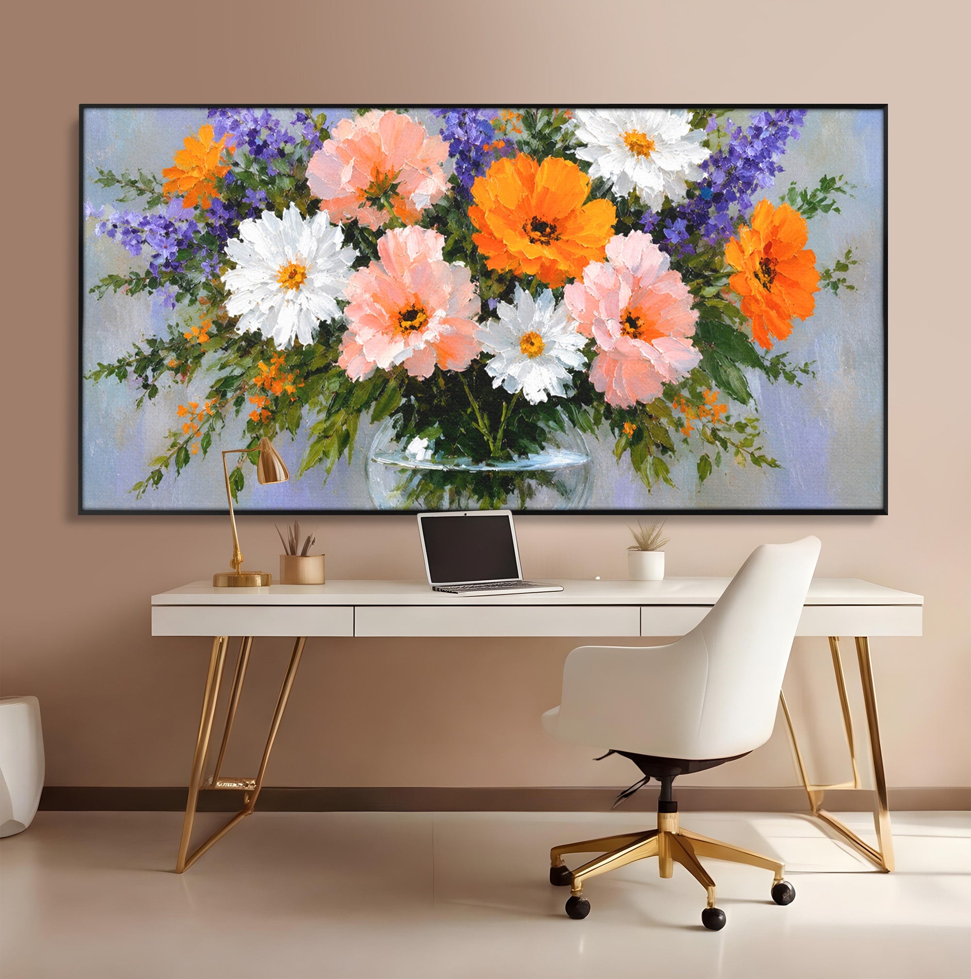 Tablou Canvas Premium LuxCanva® A1785, Buchet De Flori Pastelate, Flori, Vaza, Natura, Decor, Living, Dormitor, Culori Vibrante
