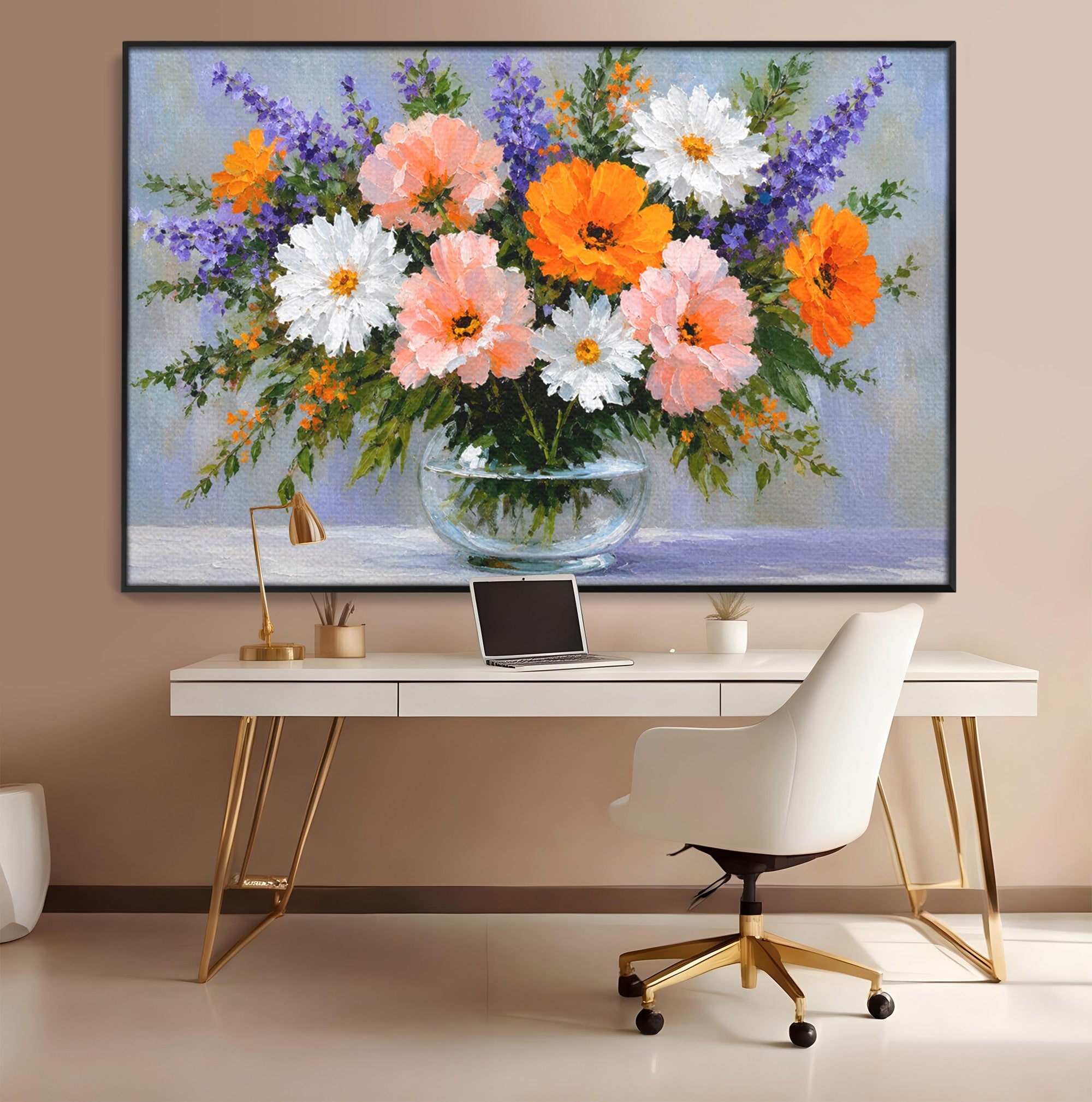 Tablou Canvas Premium LuxCanva® A1785, Buchet De Flori Pastelate, Flori, Vaza, Natura, Decor, Living, Dormitor, Culori Vibrante