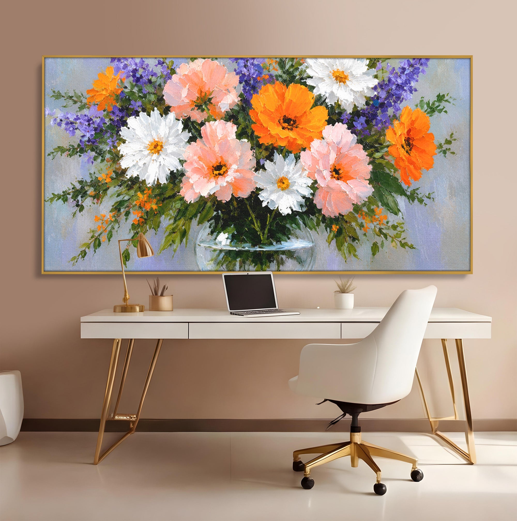 Tablou Canvas Premium LuxCanva® A1785, Buchet De Flori Pastelate, Flori, Vaza, Natura, Decor, Living, Dormitor, Culori Vibrante