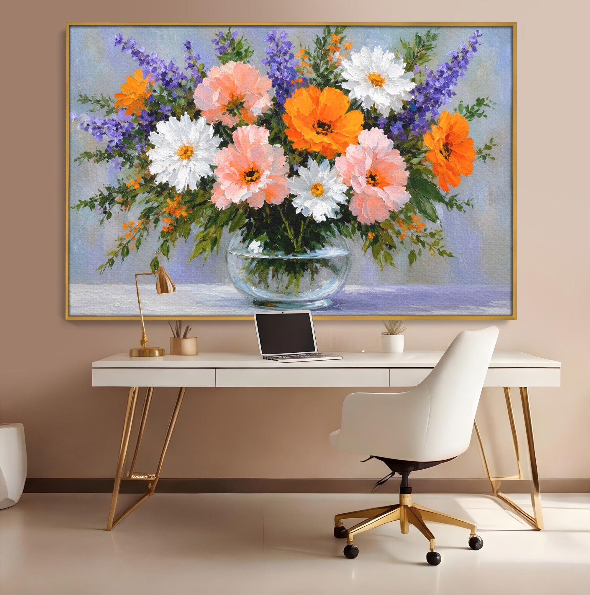 Tablou Canvas Premium LuxCanva® A1785, Buchet De Flori Pastelate, Flori, Vaza, Natura, Decor, Living, Dormitor, Culori Vibrante