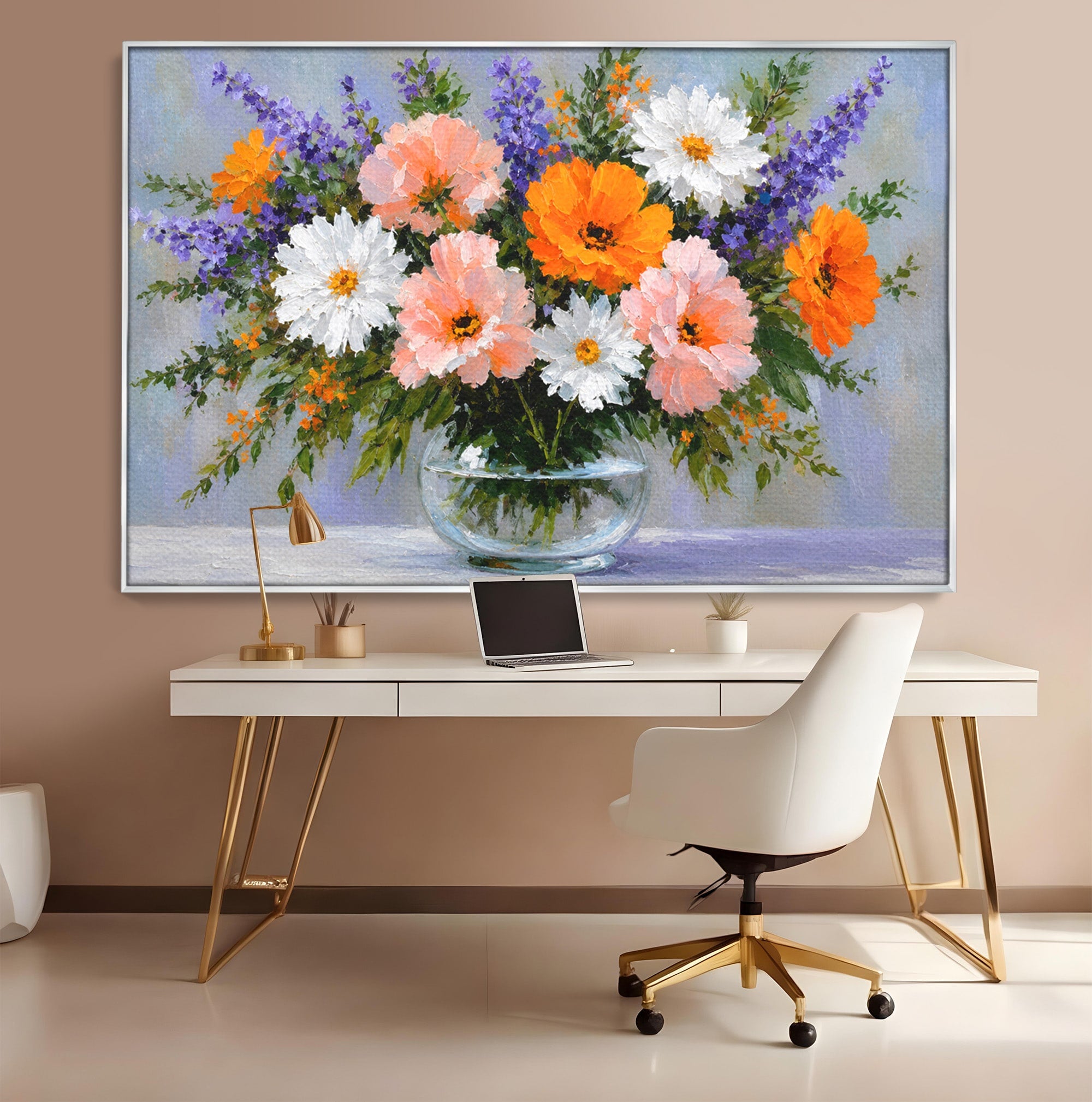 Tablou Canvas Premium LuxCanva® A1785, Buchet De Flori Pastelate, Flori, Vaza, Natura, Decor, Living, Dormitor, Culori Vibrante