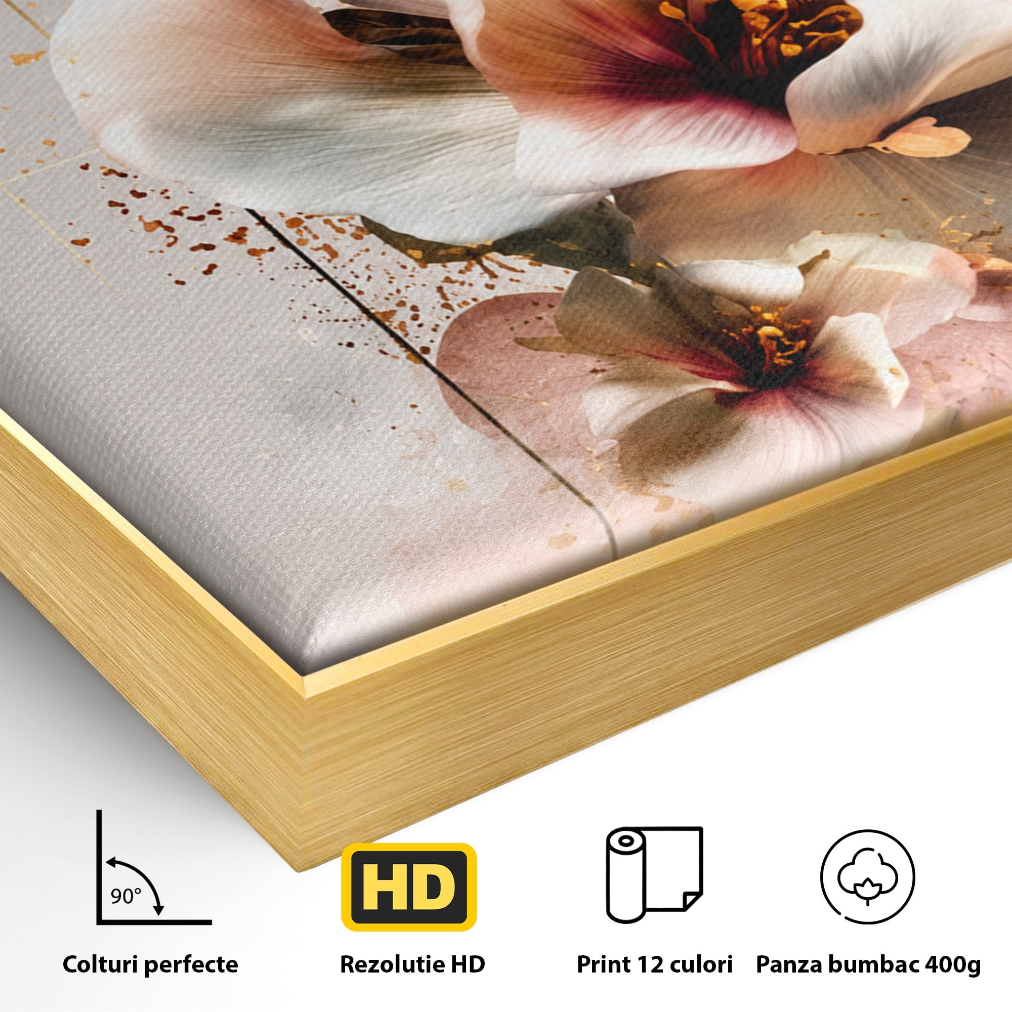 Tablou Canvas Premium LuxCanva® A1787, Flori Delicate, Flori, Natura, Abstract, Eleganta, Living, Culori Vibrante