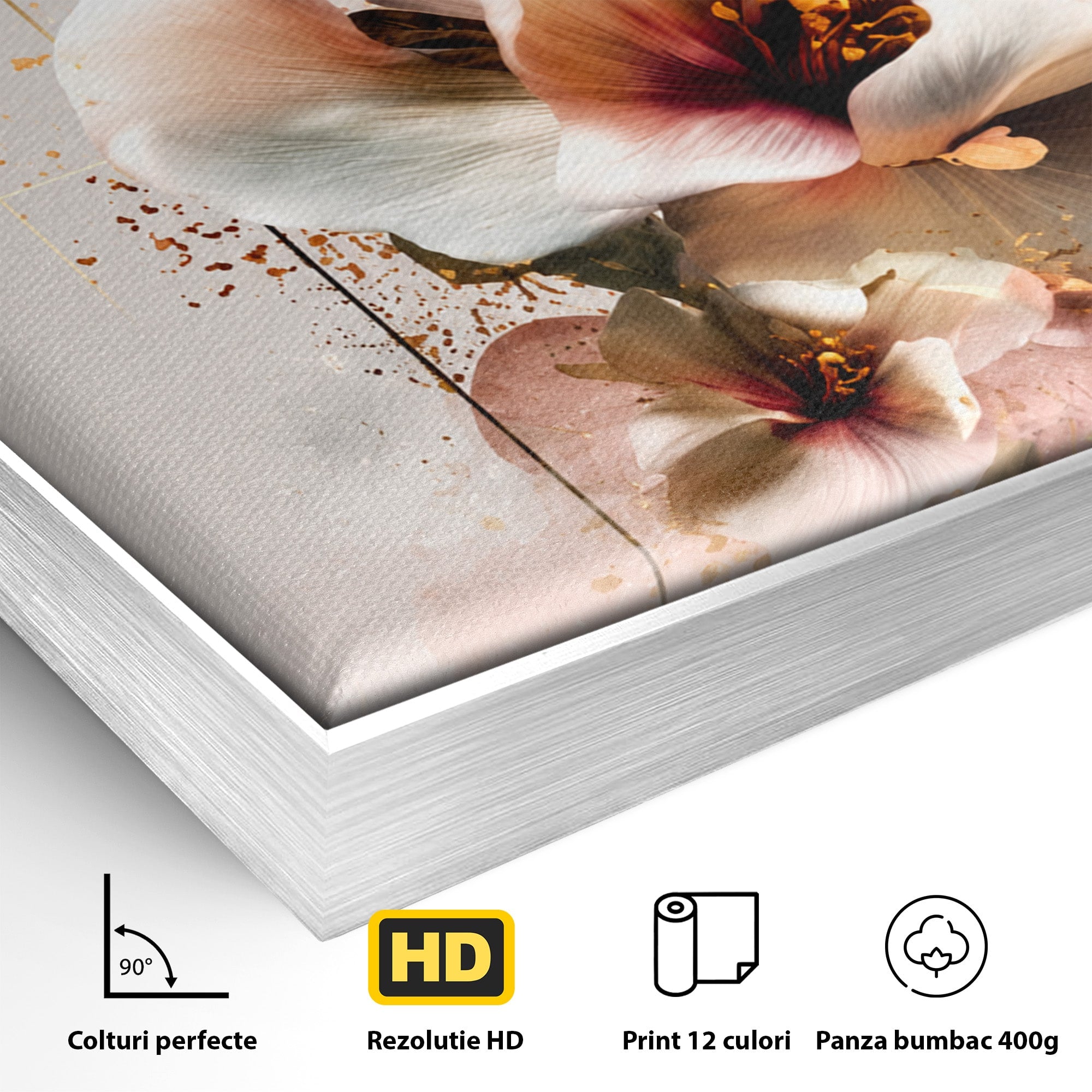 Tablou Canvas Premium LuxCanva® A1787, Flori Delicate, Flori, Natura, Abstract, Eleganta, Living, Culori Vibrante