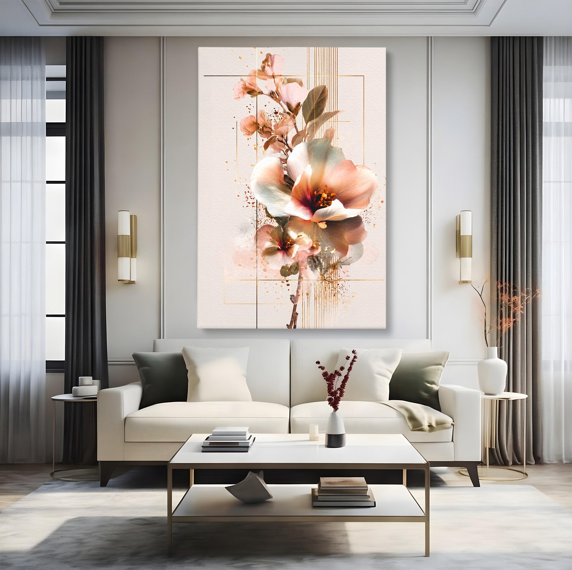 Tablou Canvas Premium LuxCanva® A1787, Flori Delicate, Flori, Natura, Abstract, Eleganta, Living, Culori Vibrante