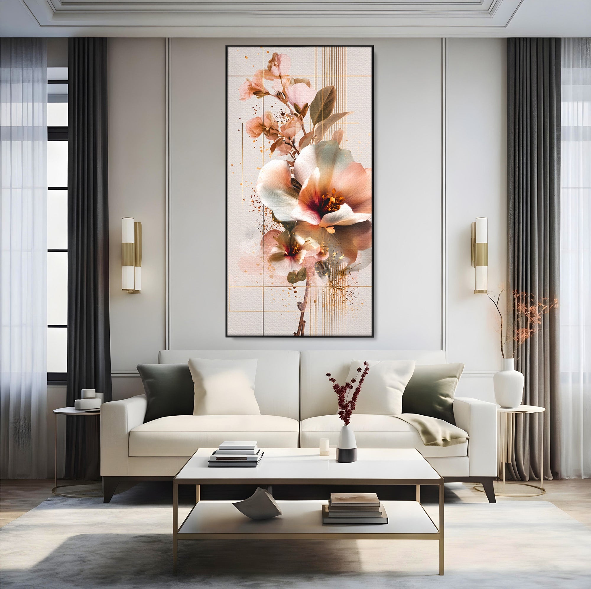 Tablou Canvas Premium LuxCanva® A1787, Flori Delicate, Flori, Natura, Abstract, Eleganta, Living, Culori Vibrante