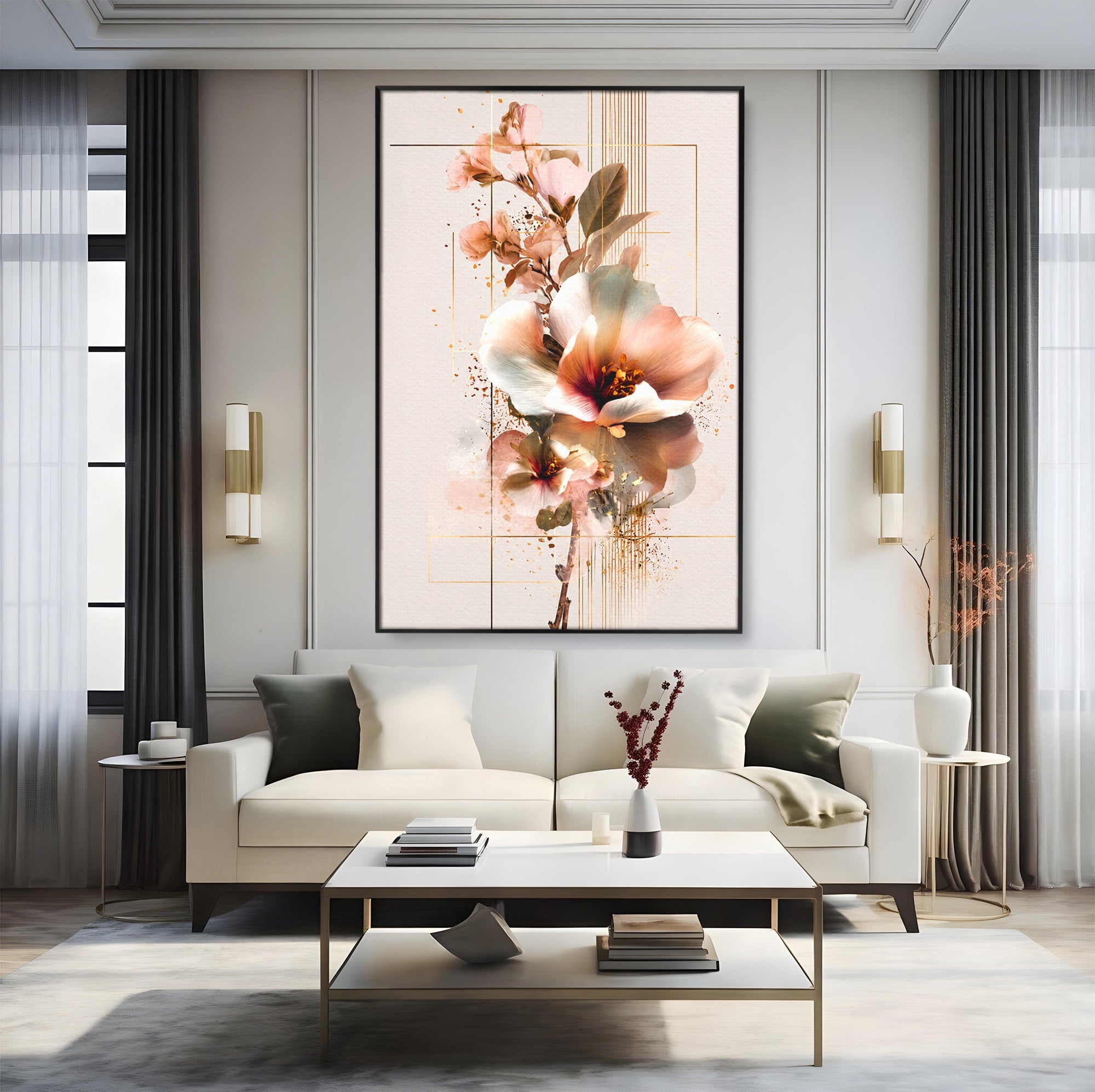 Tablou Canvas Premium LuxCanva® A1787, Flori Delicate, Flori, Natura, Abstract, Eleganta, Living, Culori Vibrante