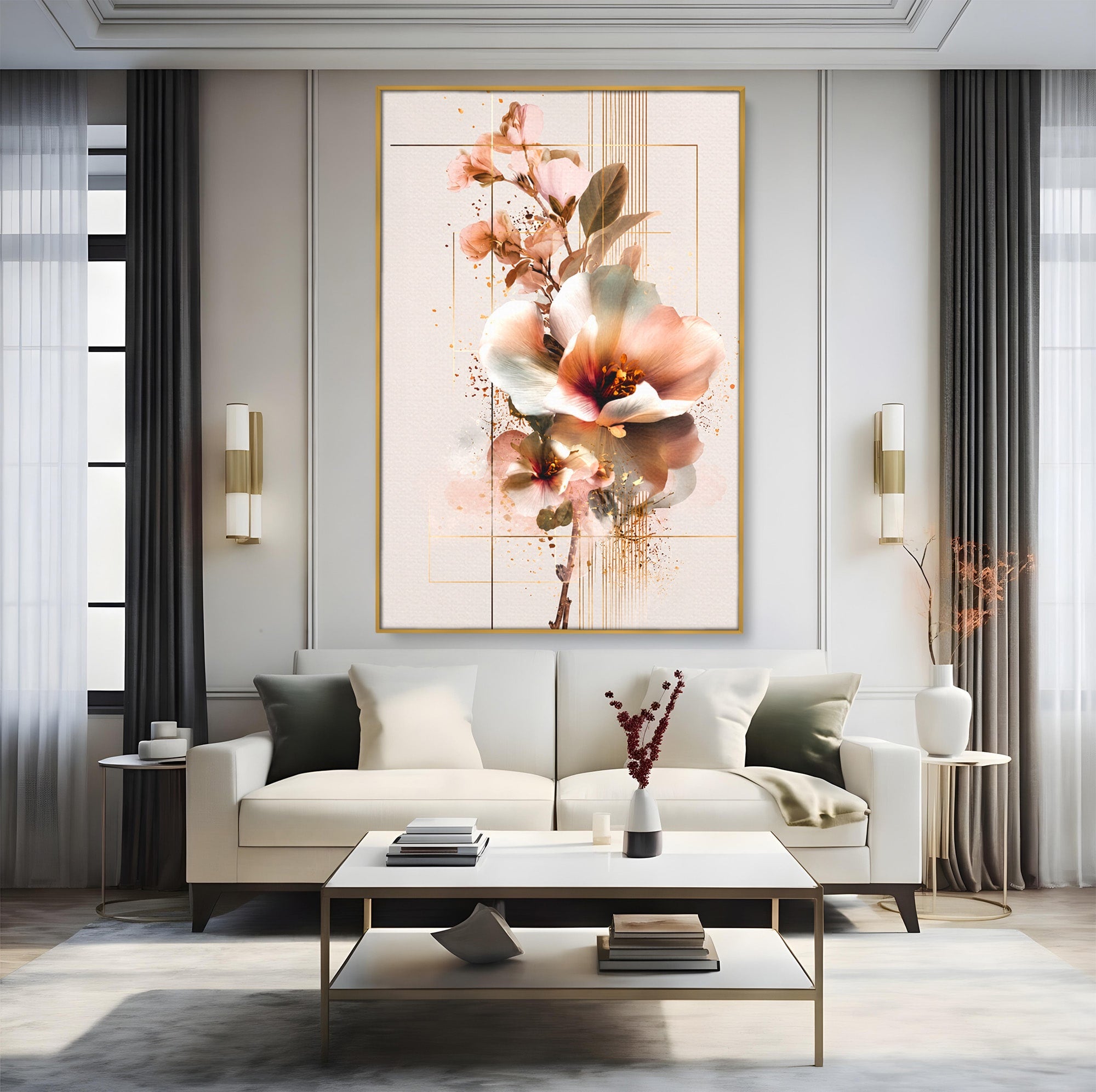 Tablou Canvas Premium LuxCanva® A1787, Flori Delicate, Flori, Natura, Abstract, Eleganta, Living, Culori Vibrante