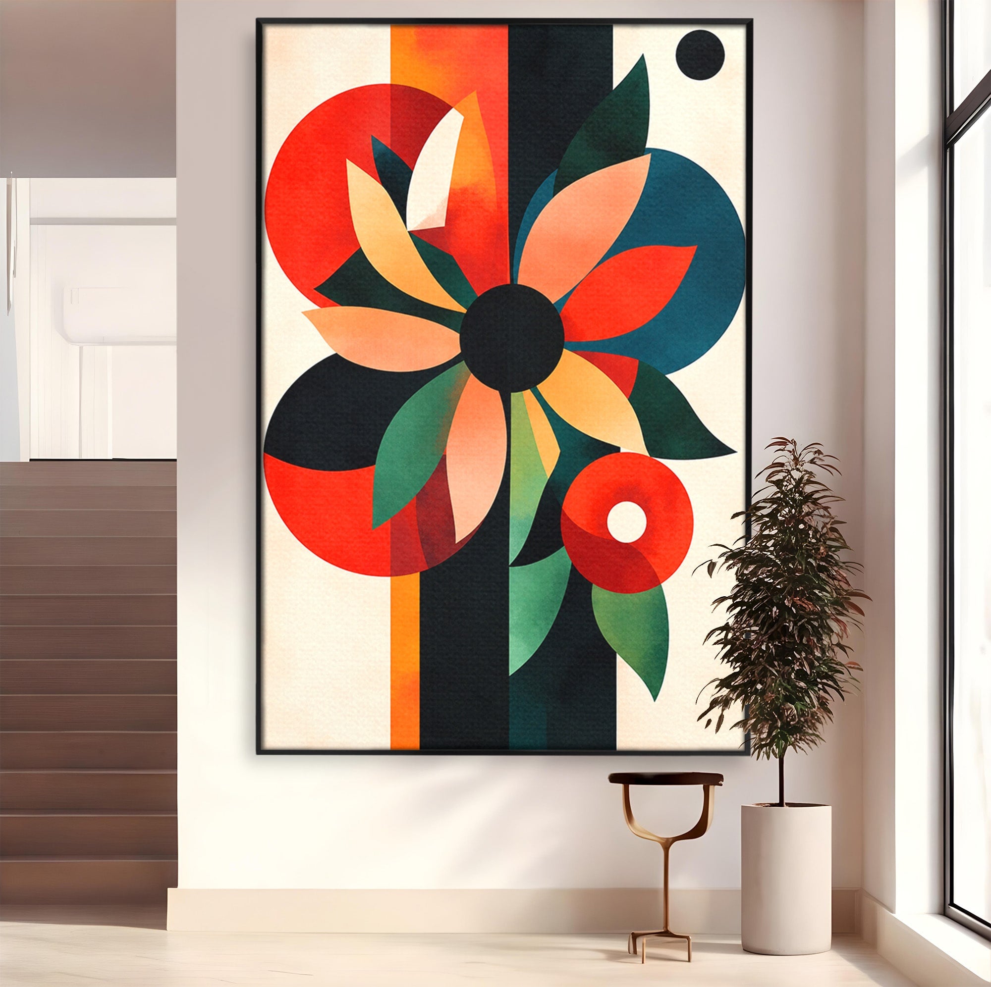 Tablou Canvas Premium LuxCanva® A1791, Floare Abstracta Geometrica, Floare, Abstract, Geometric, Modern, Living, Culori Vibrante