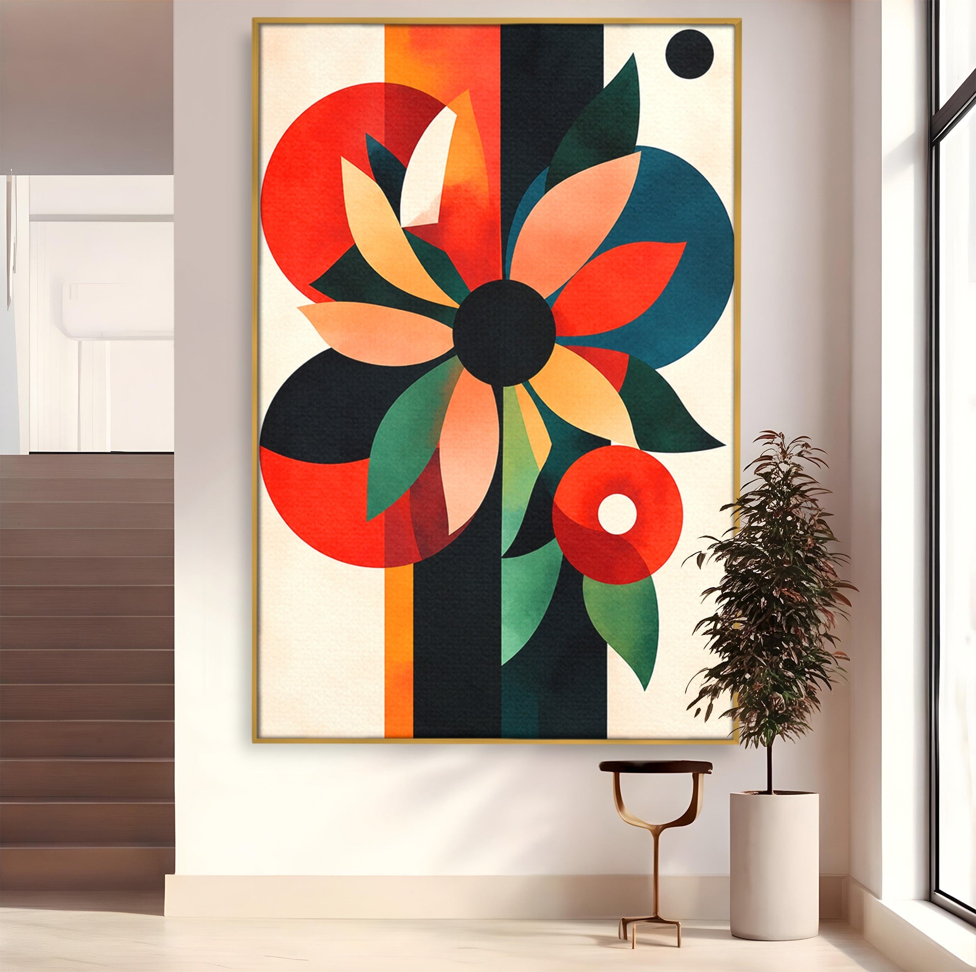 Tablou Canvas Premium LuxCanva® A1791, Floare Abstracta Geometrica, Floare, Abstract, Geometric, Modern, Living, Culori Vibrante