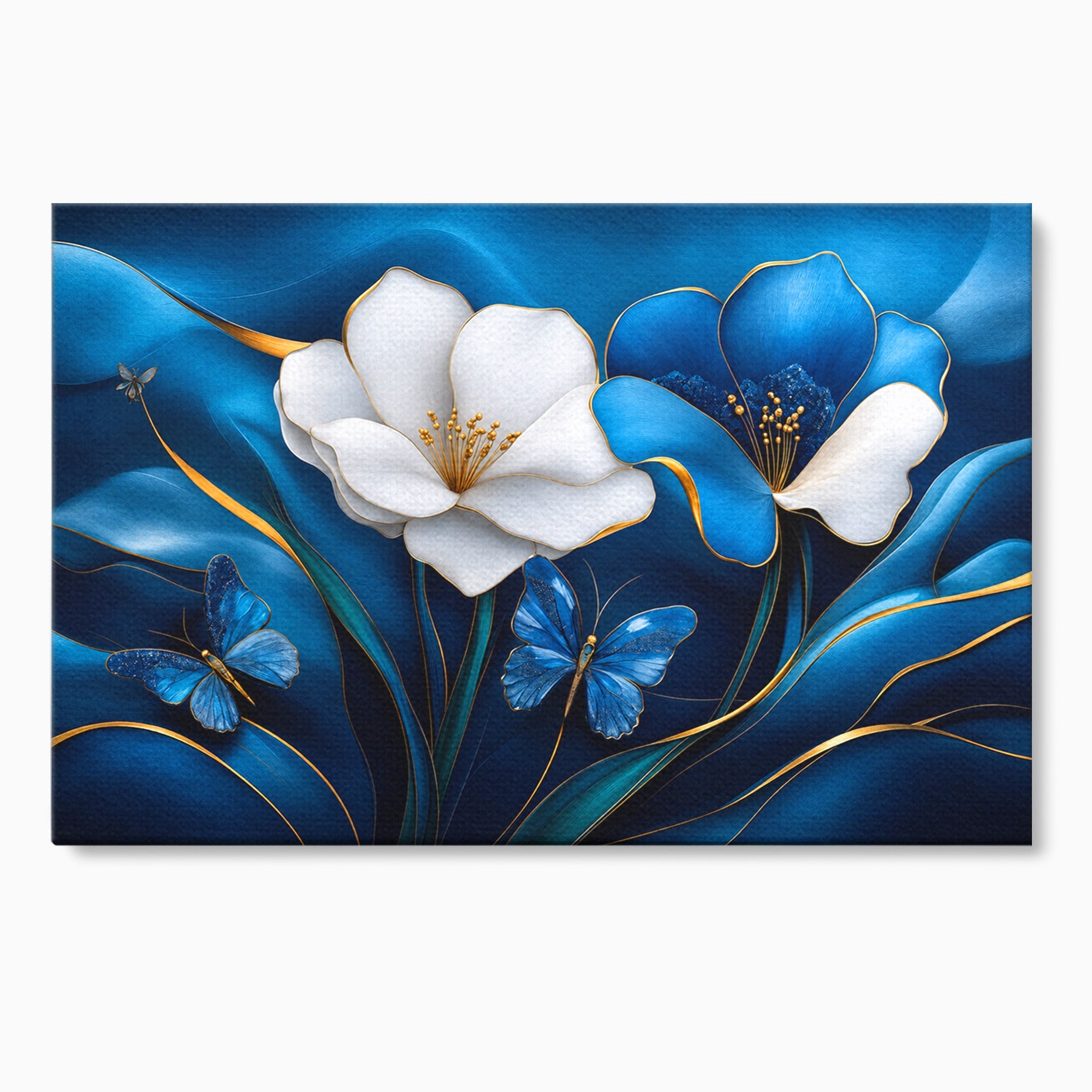Tablou Canvas Premium LuxCanva® A1794, Flori Si Fluturi Albastri, Flori, Fluturi, Natura, Eleganta, Living, Culori Vibrante