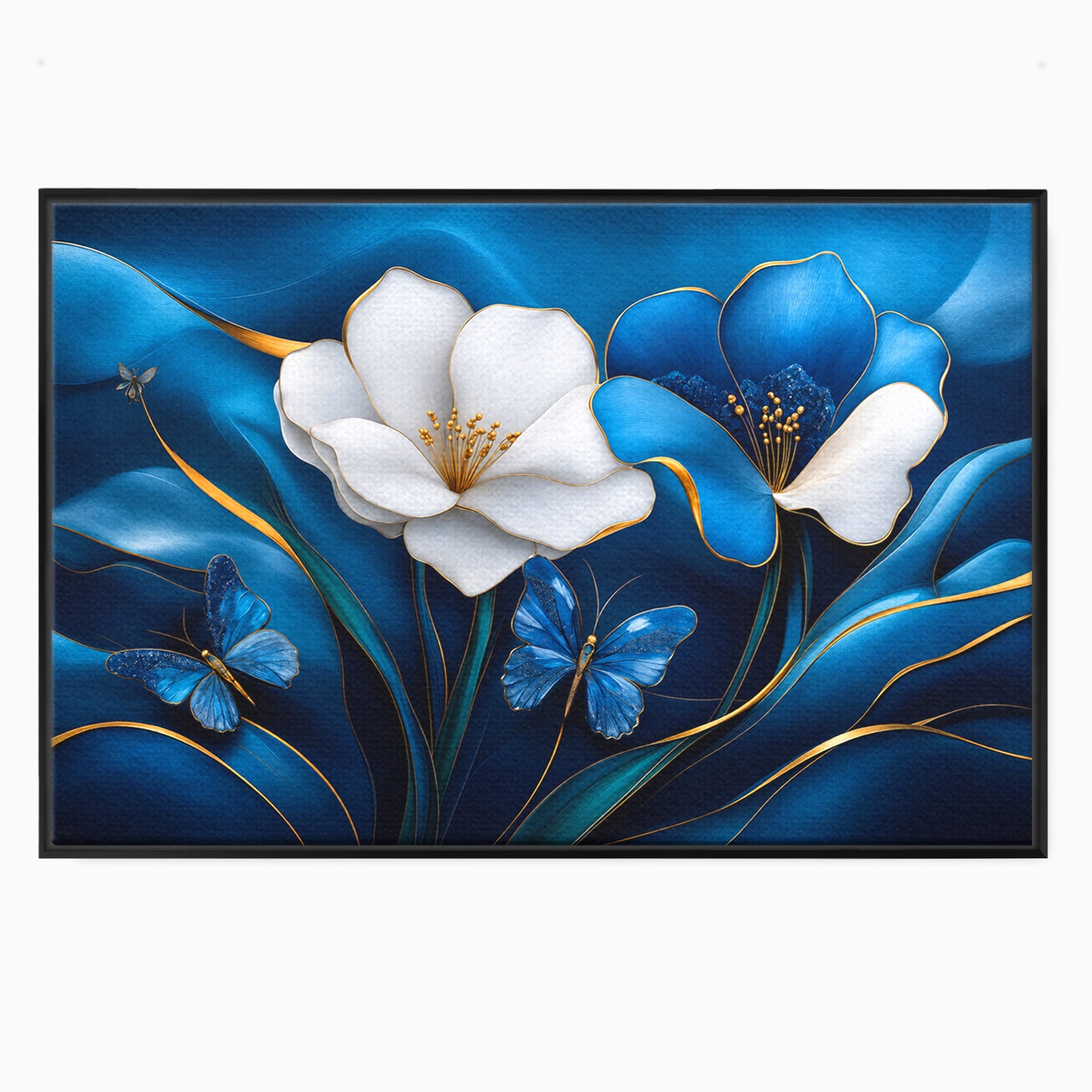 Tablou Canvas Premium LuxCanva® A1794, Flori Si Fluturi Albastri, Flori, Fluturi, Natura, Eleganta, Living, Culori Vibrante
