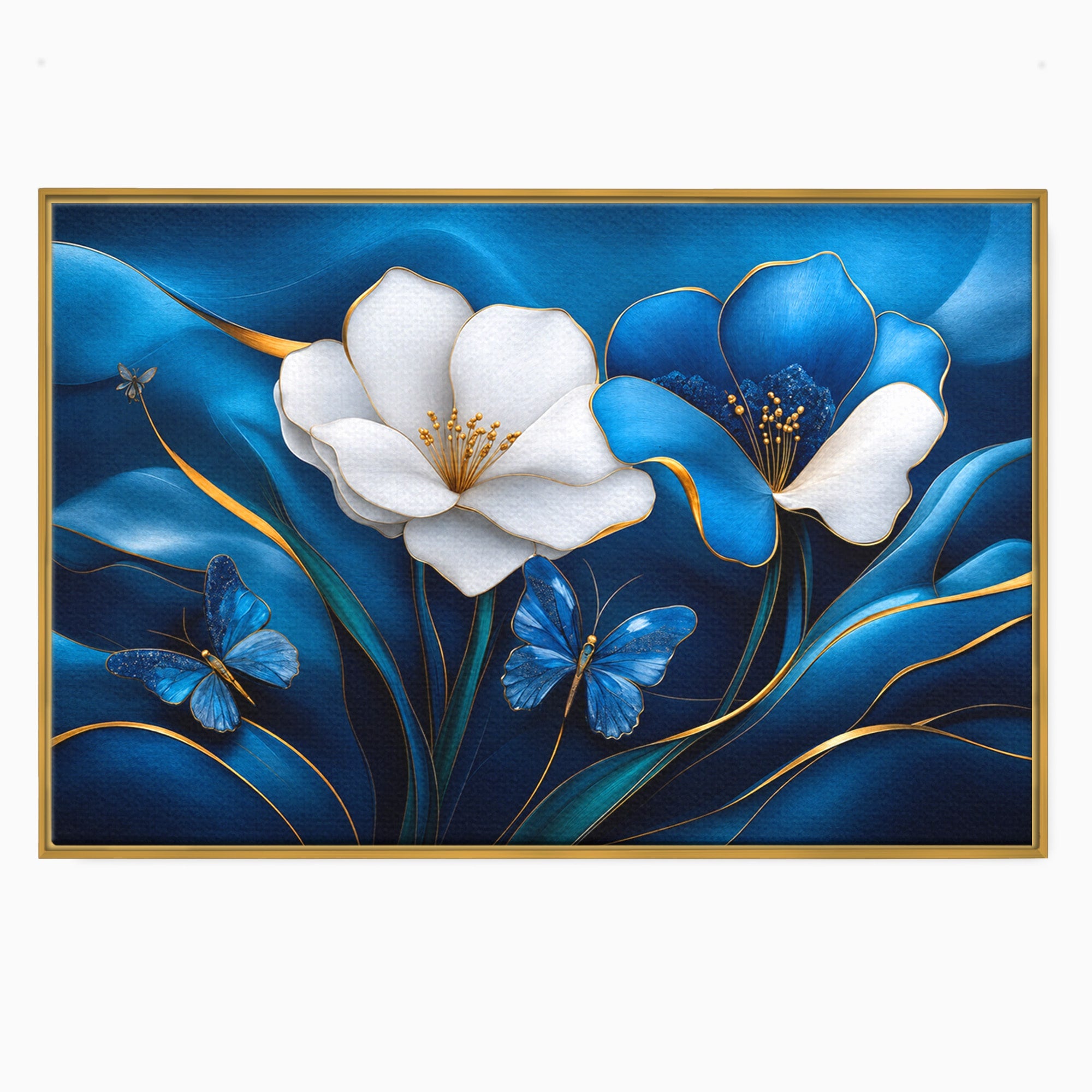 Tablou Canvas Premium LuxCanva® A1794, Flori Si Fluturi Albastri, Flori, Fluturi, Natura, Eleganta, Living, Culori Vibrante