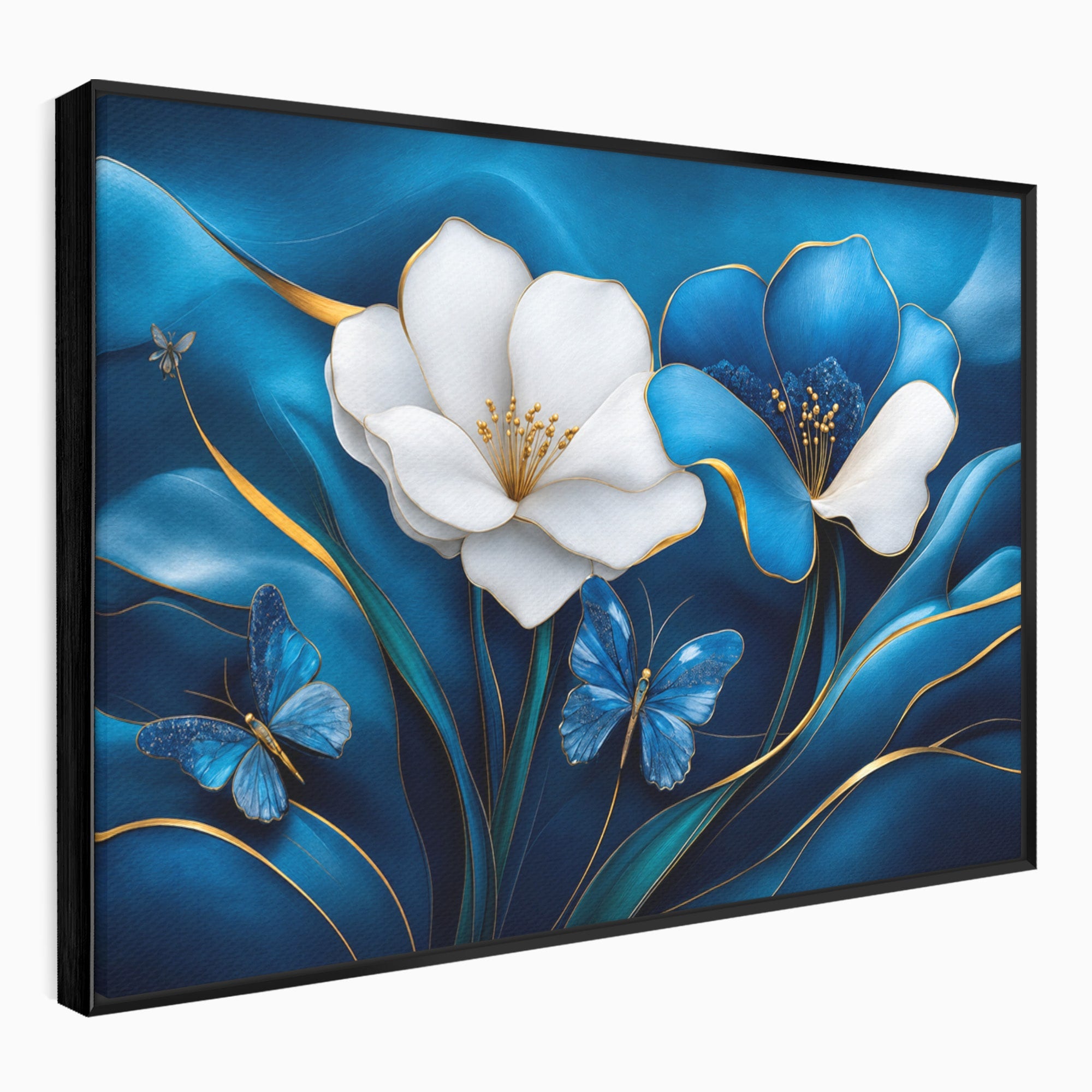 Tablou Canvas Premium LuxCanva® A1794, Flori Si Fluturi Albastri, Flori, Fluturi, Natura, Eleganta, Living, Culori Vibrante
