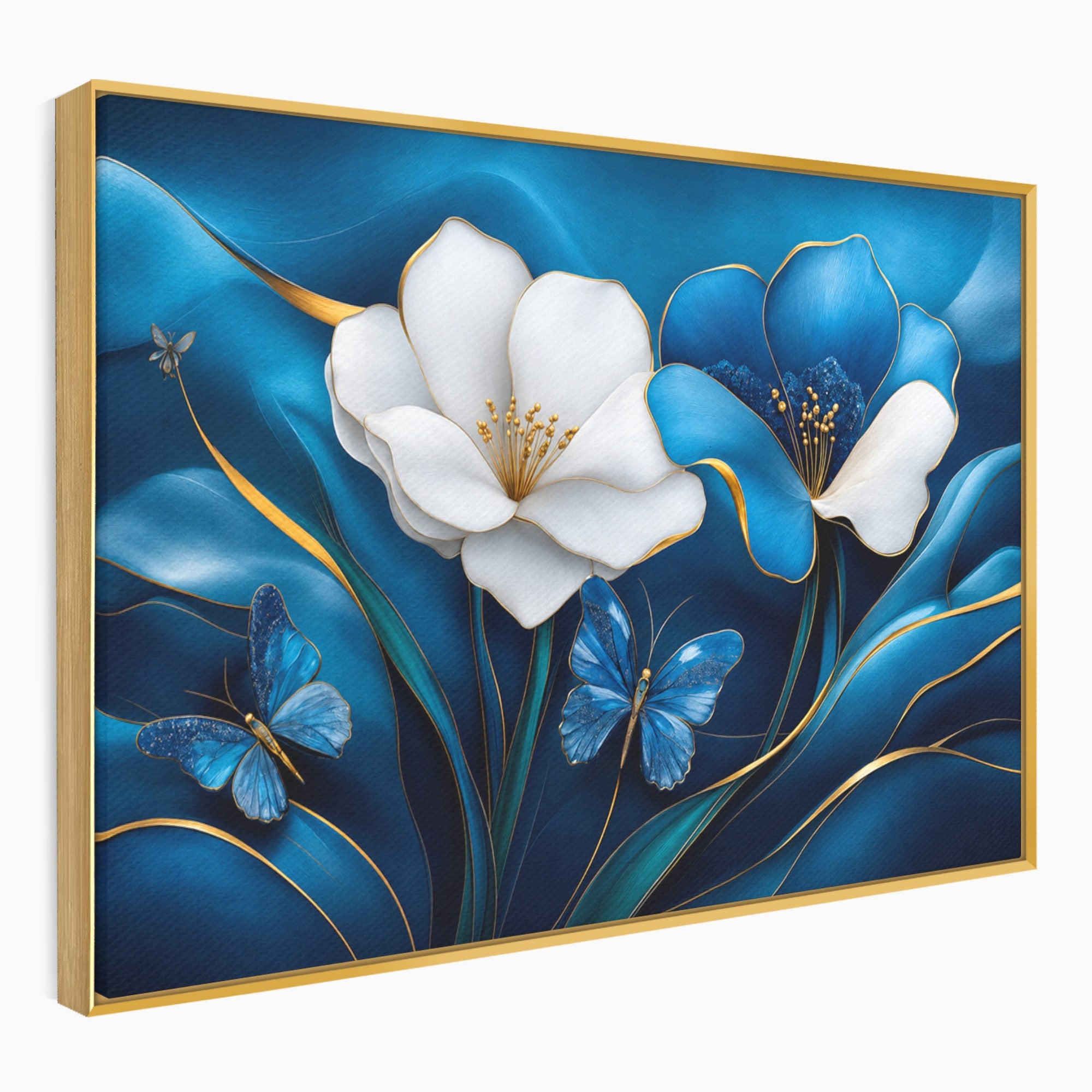 Tablou Canvas Premium LuxCanva® A1794, Flori Si Fluturi Albastri, Flori, Fluturi, Natura, Eleganta, Living, Culori Vibrante