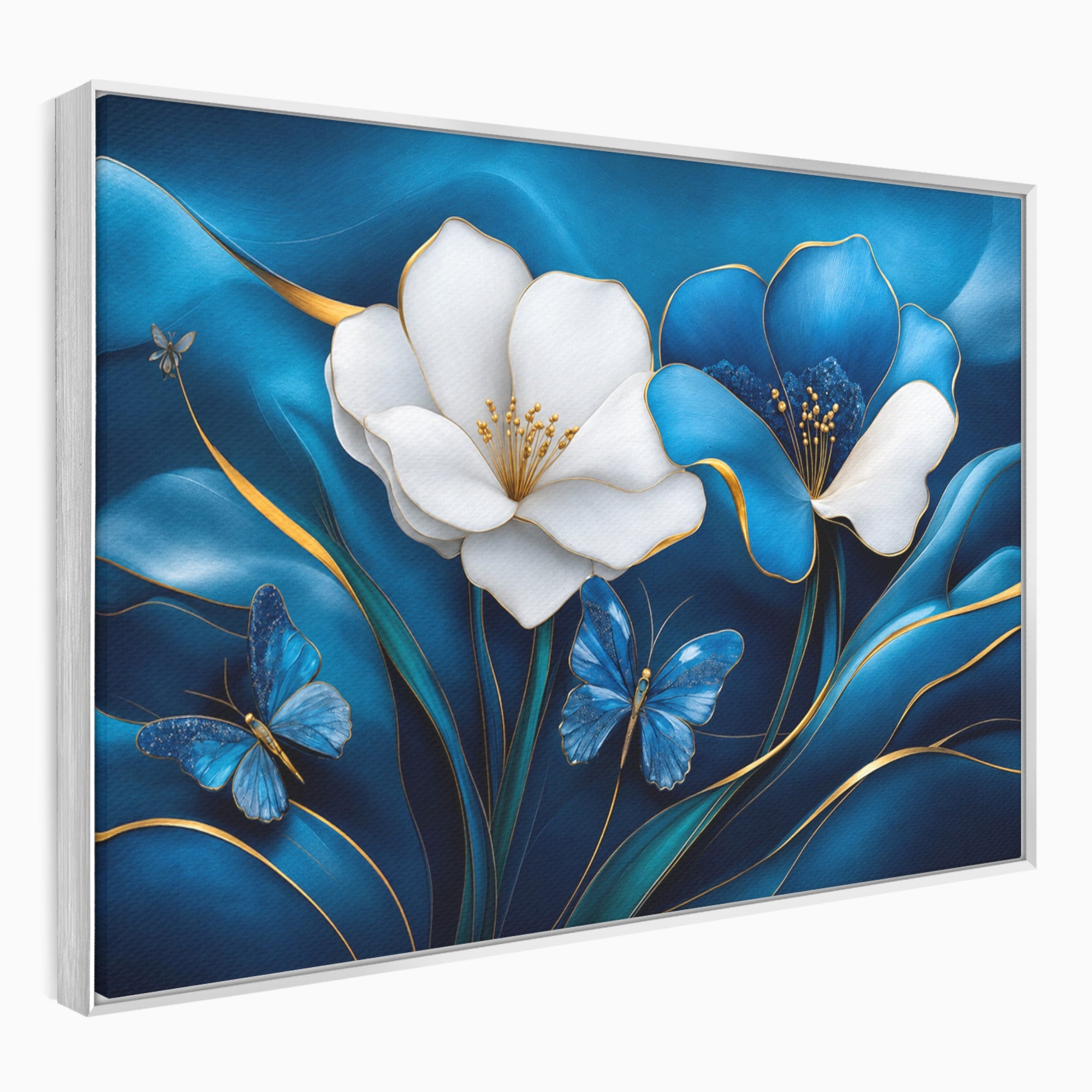 Tablou Canvas Premium LuxCanva® A1794, Flori Si Fluturi Albastri, Flori, Fluturi, Natura, Eleganta, Living, Culori Vibrante