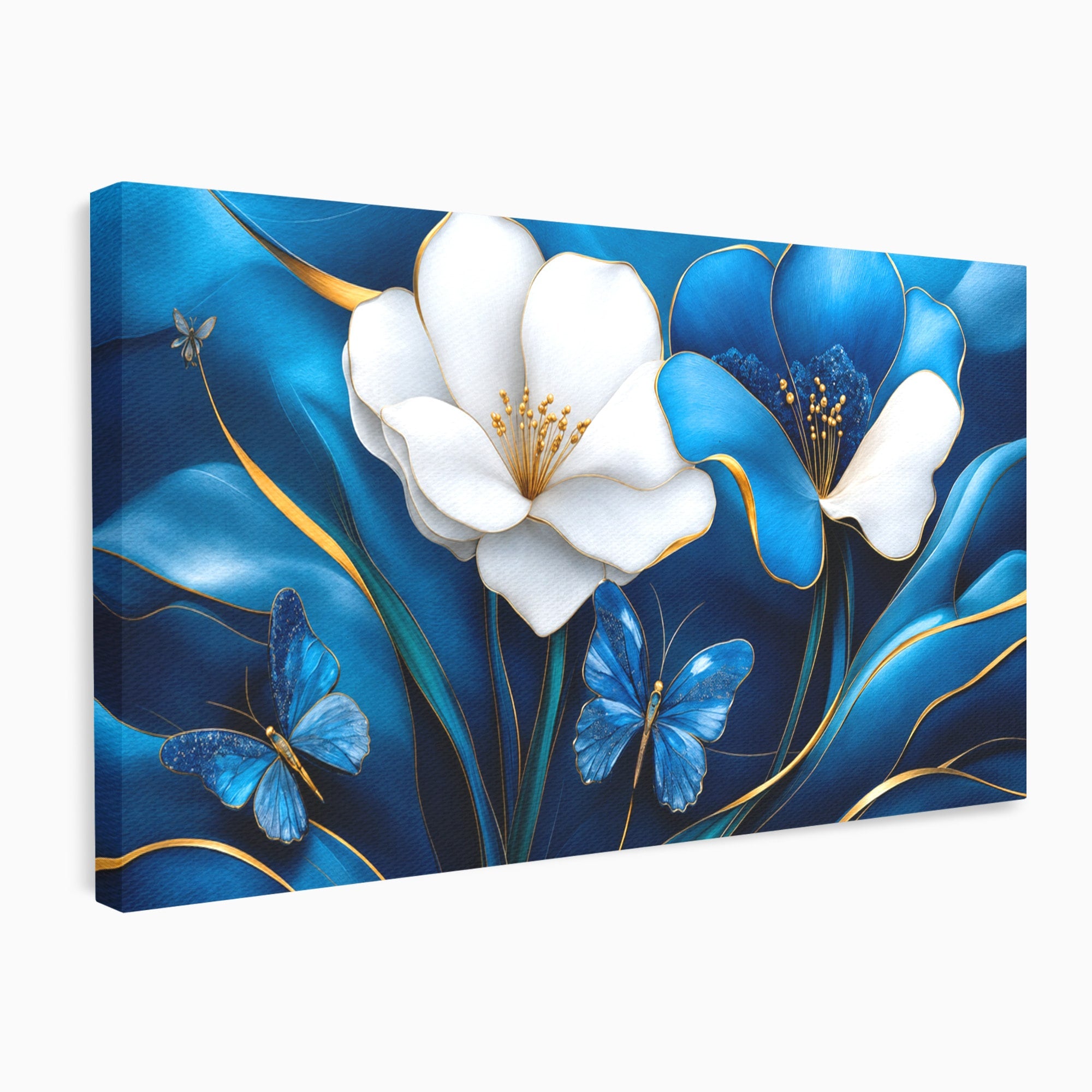 Tablou Canvas Premium LuxCanva® A1794, Flori Si Fluturi Albastri, Flori, Fluturi, Natura, Eleganta, Living, Culori Vibrante