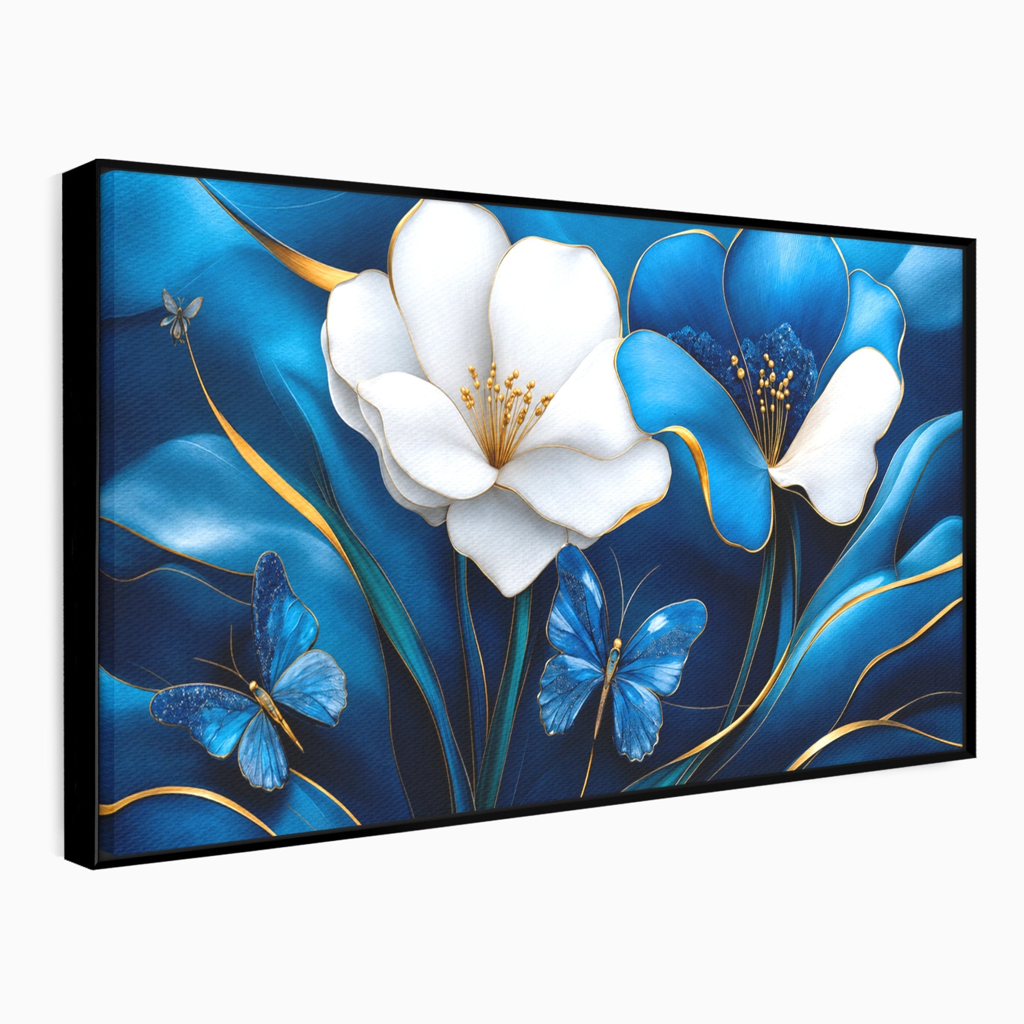 Tablou Canvas Premium LuxCanva® A1794, Flori Si Fluturi Albastri, Flori, Fluturi, Natura, Eleganta, Living, Culori Vibrante