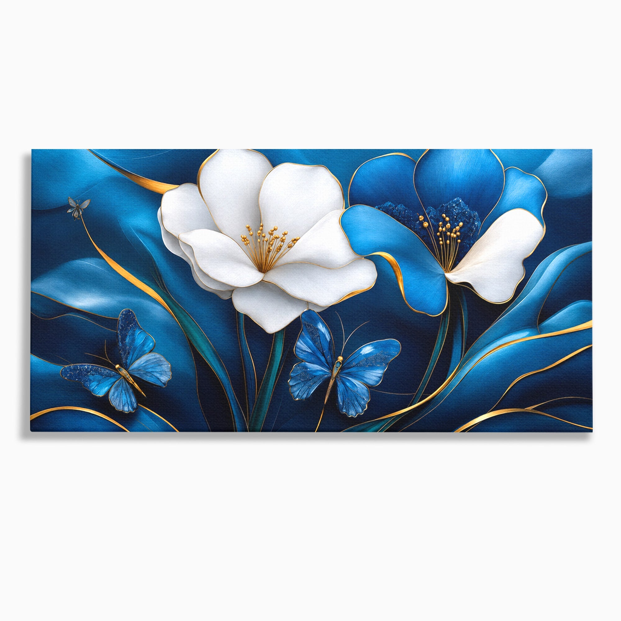 Tablou Canvas Premium LuxCanva® A1794, Flori Si Fluturi Albastri, Flori, Fluturi, Natura, Eleganta, Living, Culori Vibrante