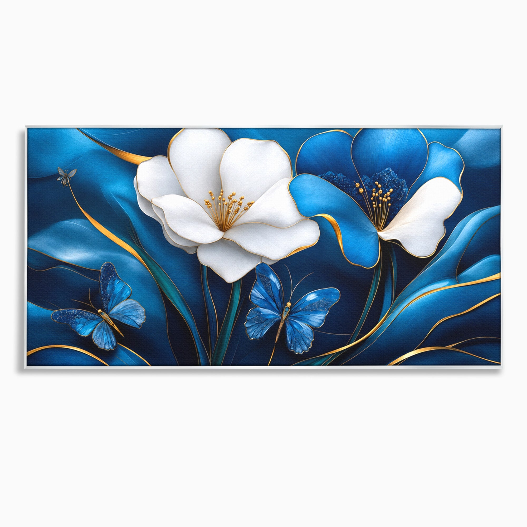 Tablou Canvas Premium LuxCanva® A1794, Flori Si Fluturi Albastri, Flori, Fluturi, Natura, Eleganta, Living, Culori Vibrante