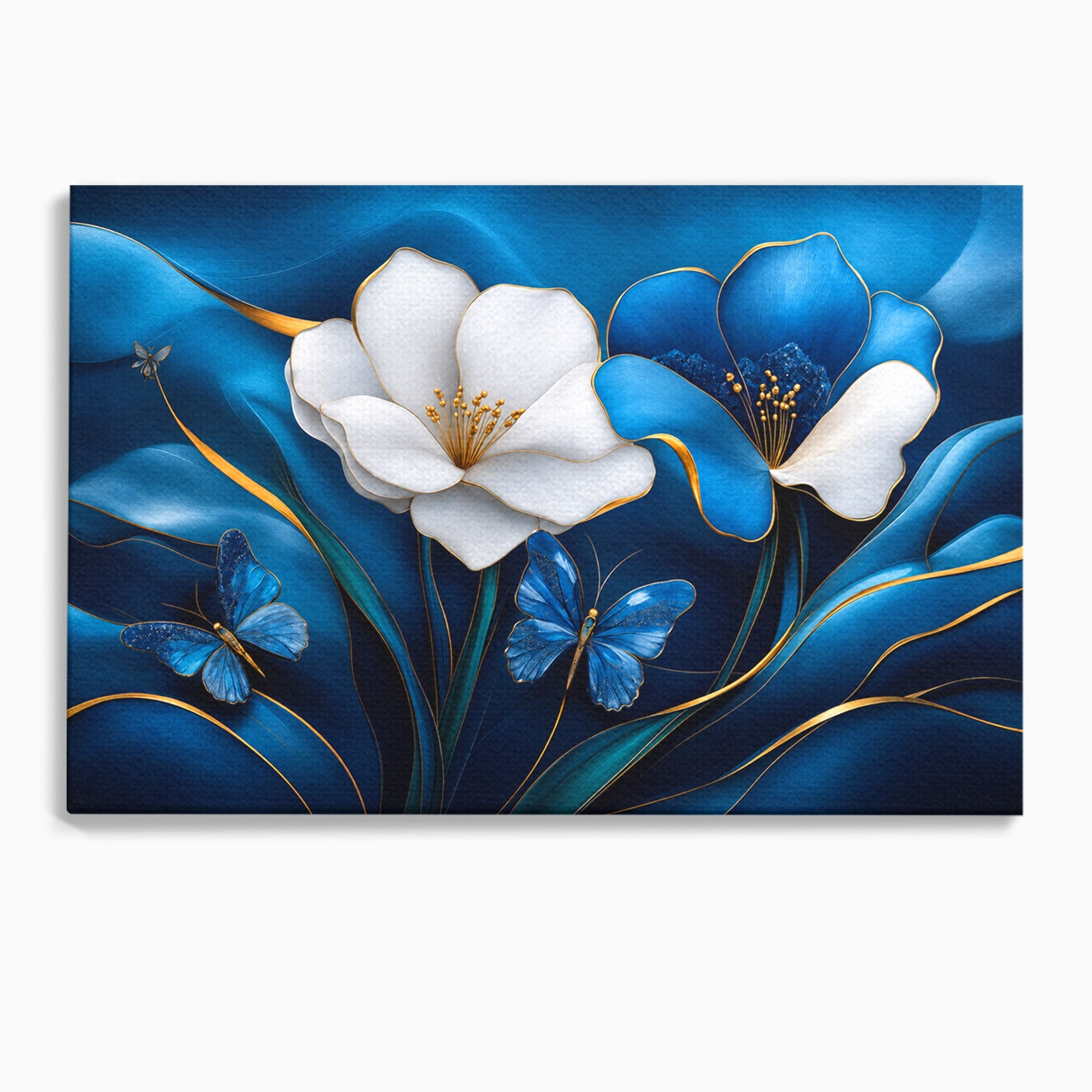 Tablou Canvas Premium LuxCanva® A1794, Flori Si Fluturi Albastri, Flori, Fluturi, Natura, Eleganta, Living, Culori Vibrante