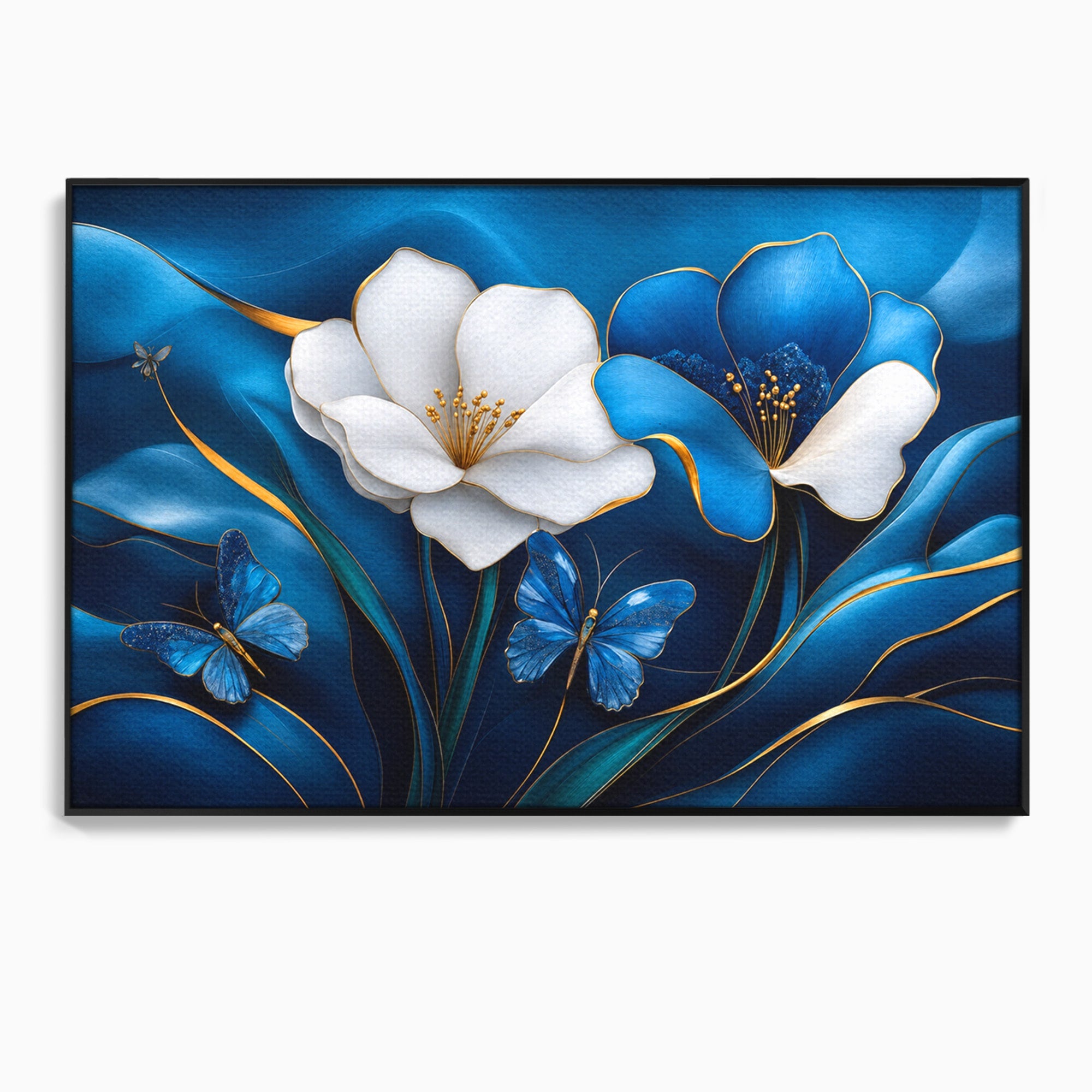 Tablou Canvas Premium LuxCanva® A1794, Flori Si Fluturi Albastri, Flori, Fluturi, Natura, Eleganta, Living, Culori Vibrante