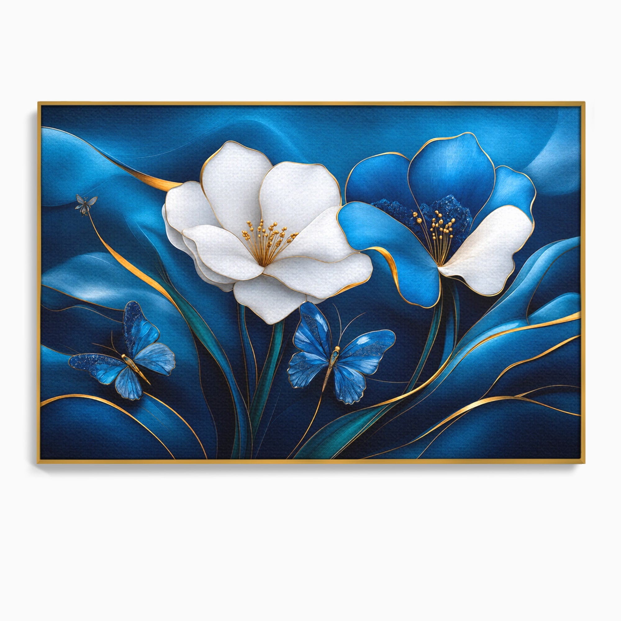 Tablou Canvas Premium LuxCanva® A1794, Flori Si Fluturi Albastri, Flori, Fluturi, Natura, Eleganta, Living, Culori Vibrante