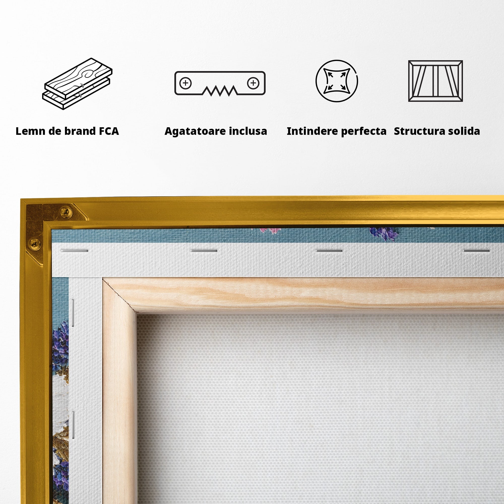 Tablou Canvas Premium LuxCanva® A1796, Trio Floral Pe Lemn, Flori, Natura, Decorativ, Dormitor, Living, Culori Vibrante