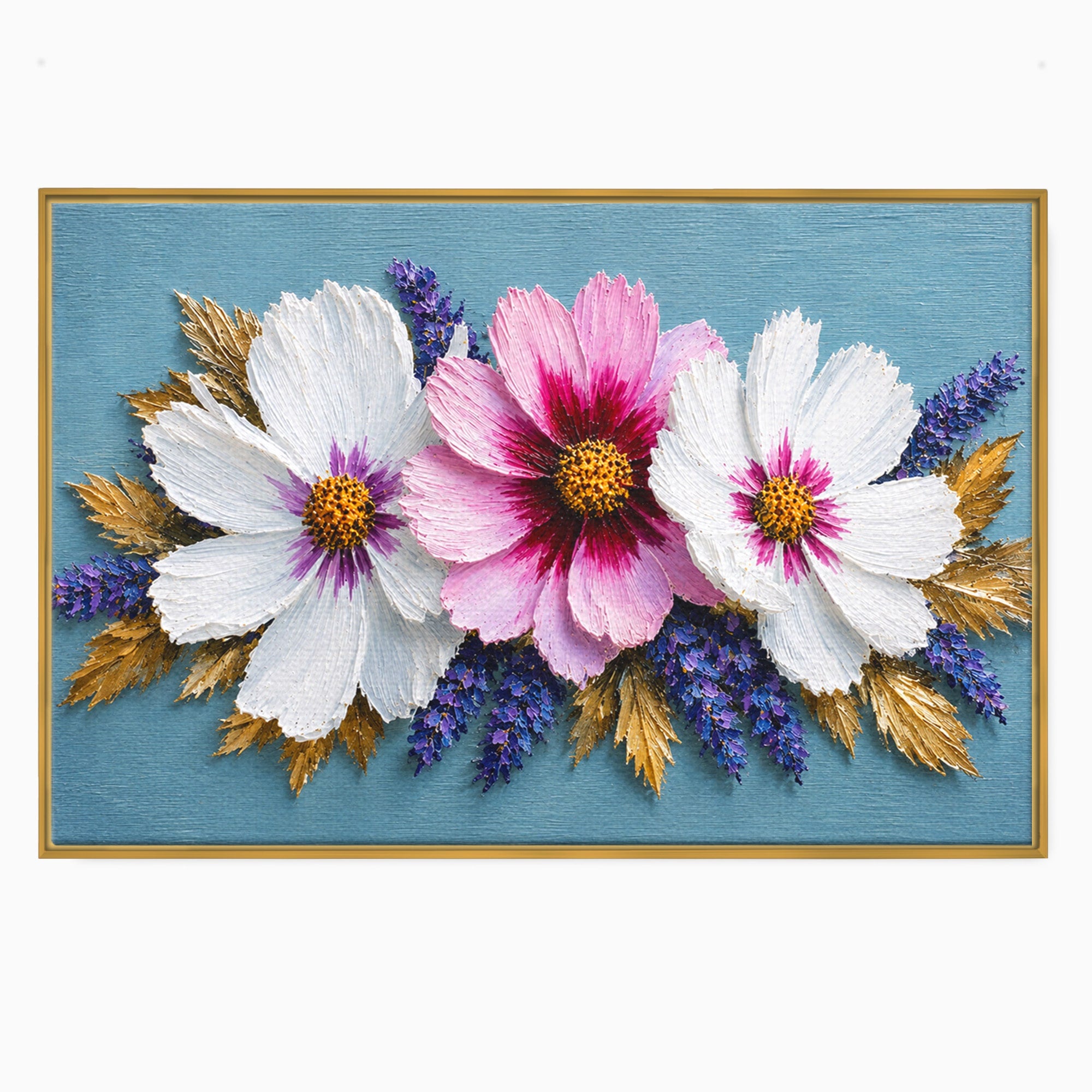 Tablou Canvas Premium LuxCanva® A1796, Trio Floral Pe Lemn, Flori, Natura, Decorativ, Dormitor, Living, Culori Vibrante