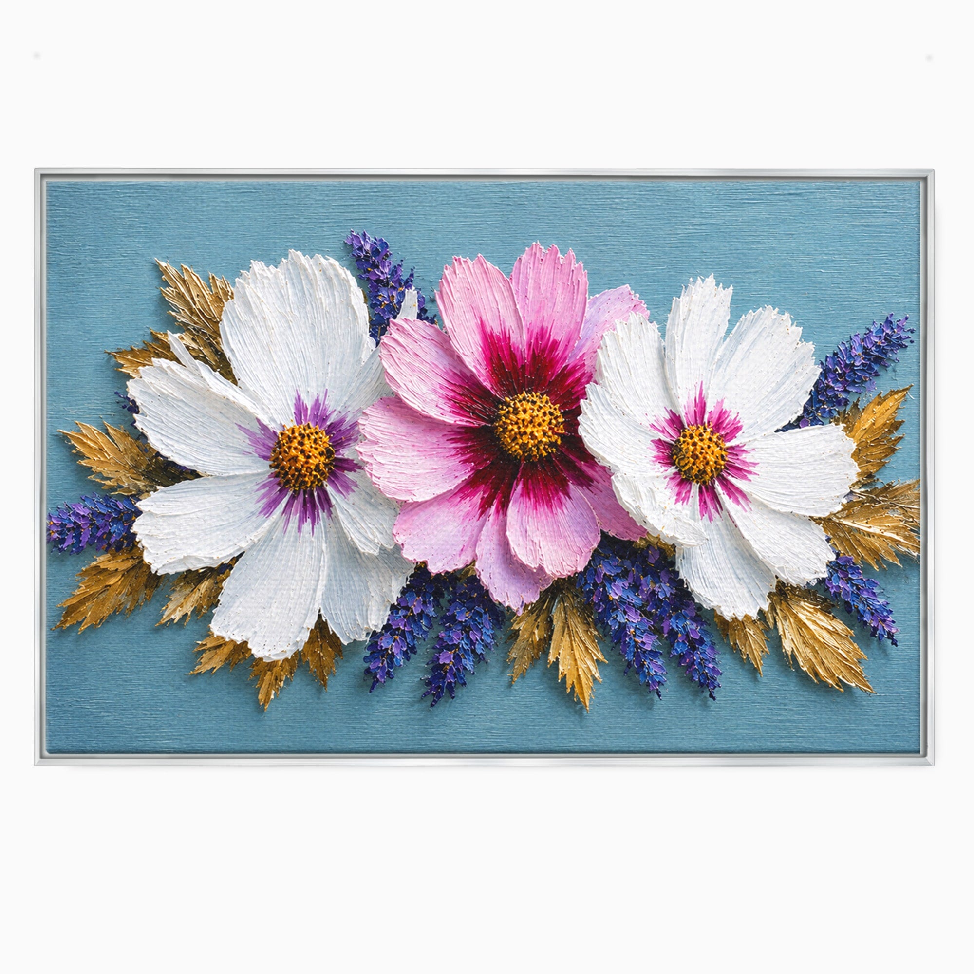 Tablou Canvas Premium LuxCanva® A1796, Trio Floral Pe Lemn, Flori, Natura, Decorativ, Dormitor, Living, Culori Vibrante