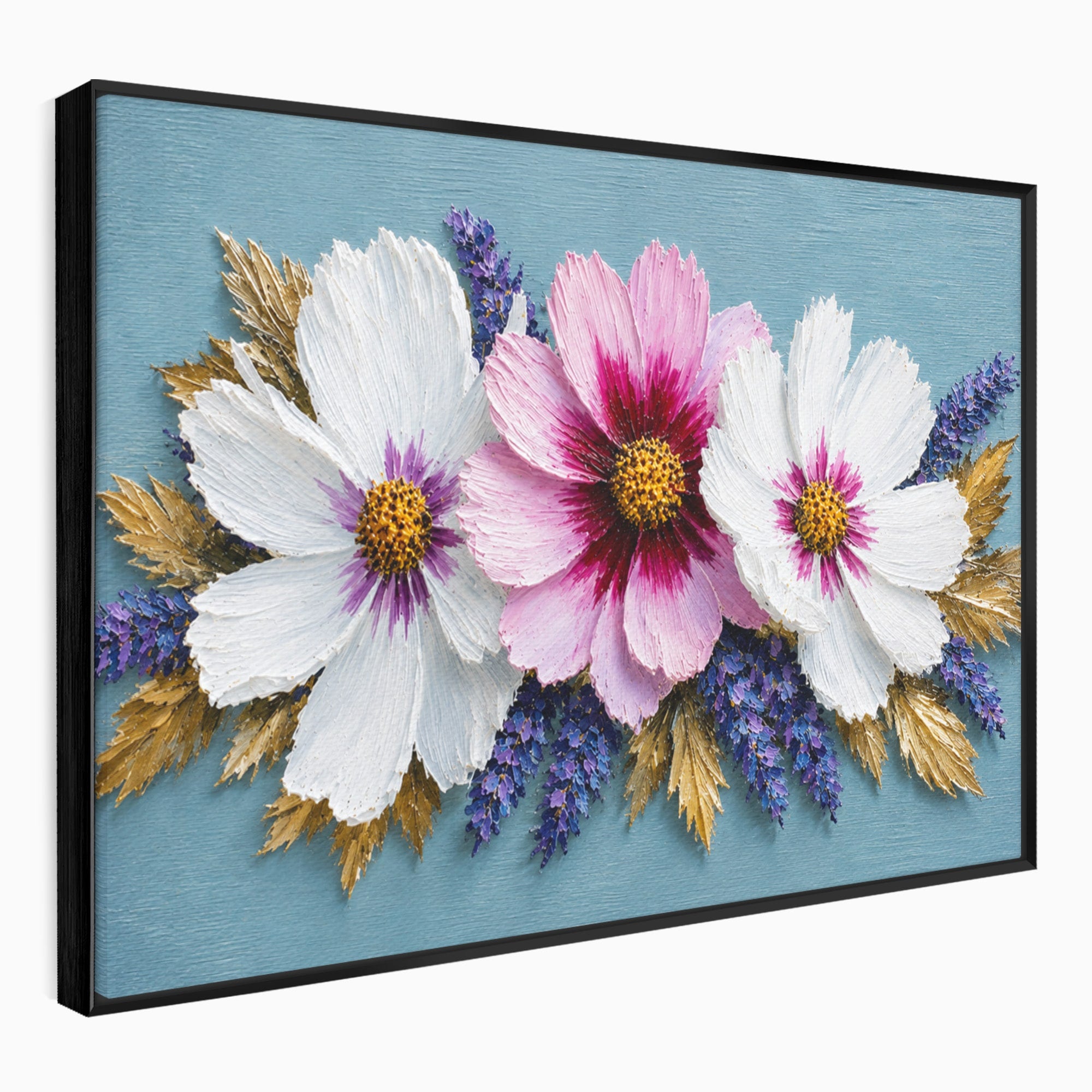Tablou Canvas Premium LuxCanva® A1796, Trio Floral Pe Lemn, Flori, Natura, Decorativ, Dormitor, Living, Culori Vibrante