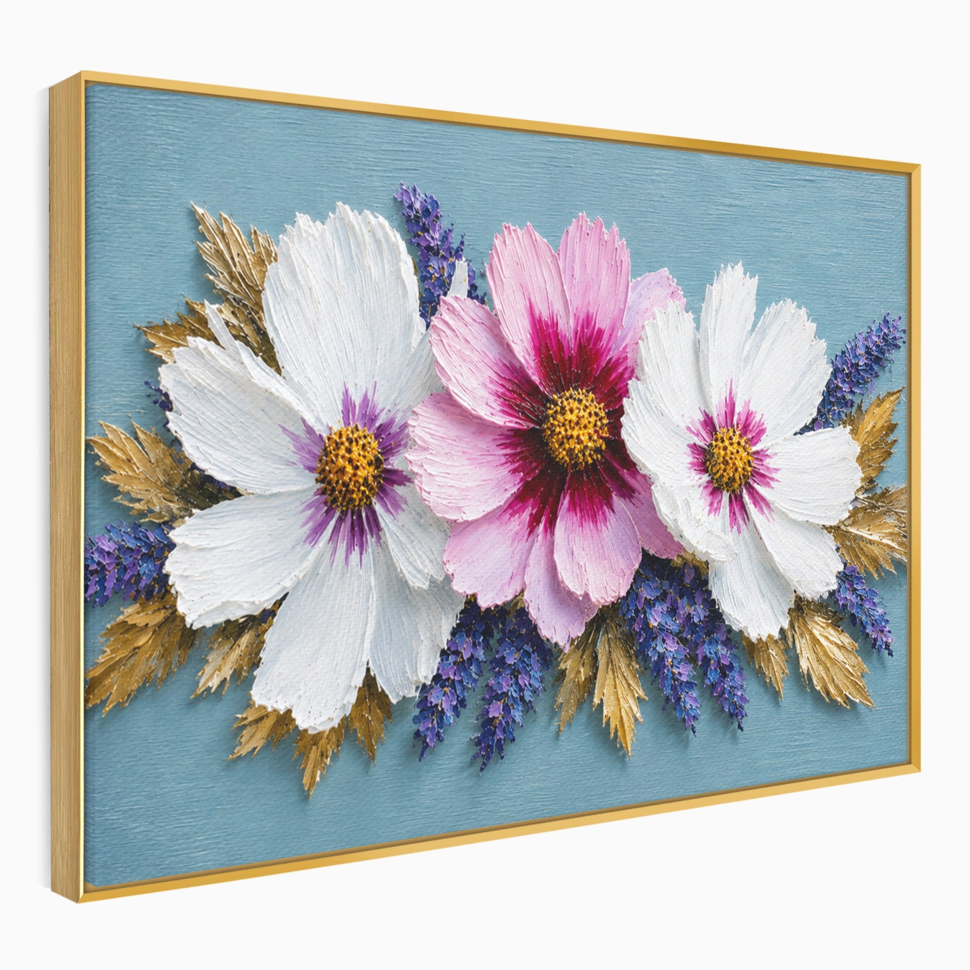 Tablou Canvas Premium LuxCanva® A1796, Trio Floral Pe Lemn, Flori, Natura, Decorativ, Dormitor, Living, Culori Vibrante