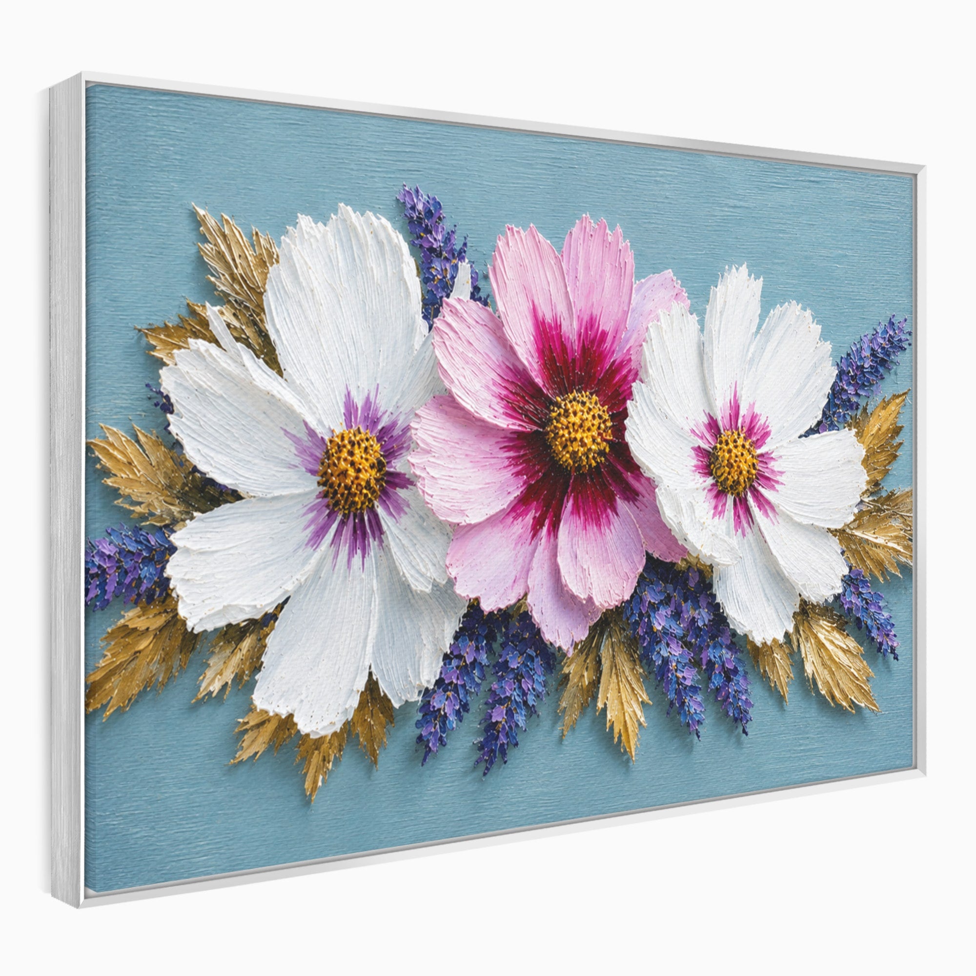 Tablou Canvas Premium LuxCanva® A1796, Trio Floral Pe Lemn, Flori, Natura, Decorativ, Dormitor, Living, Culori Vibrante