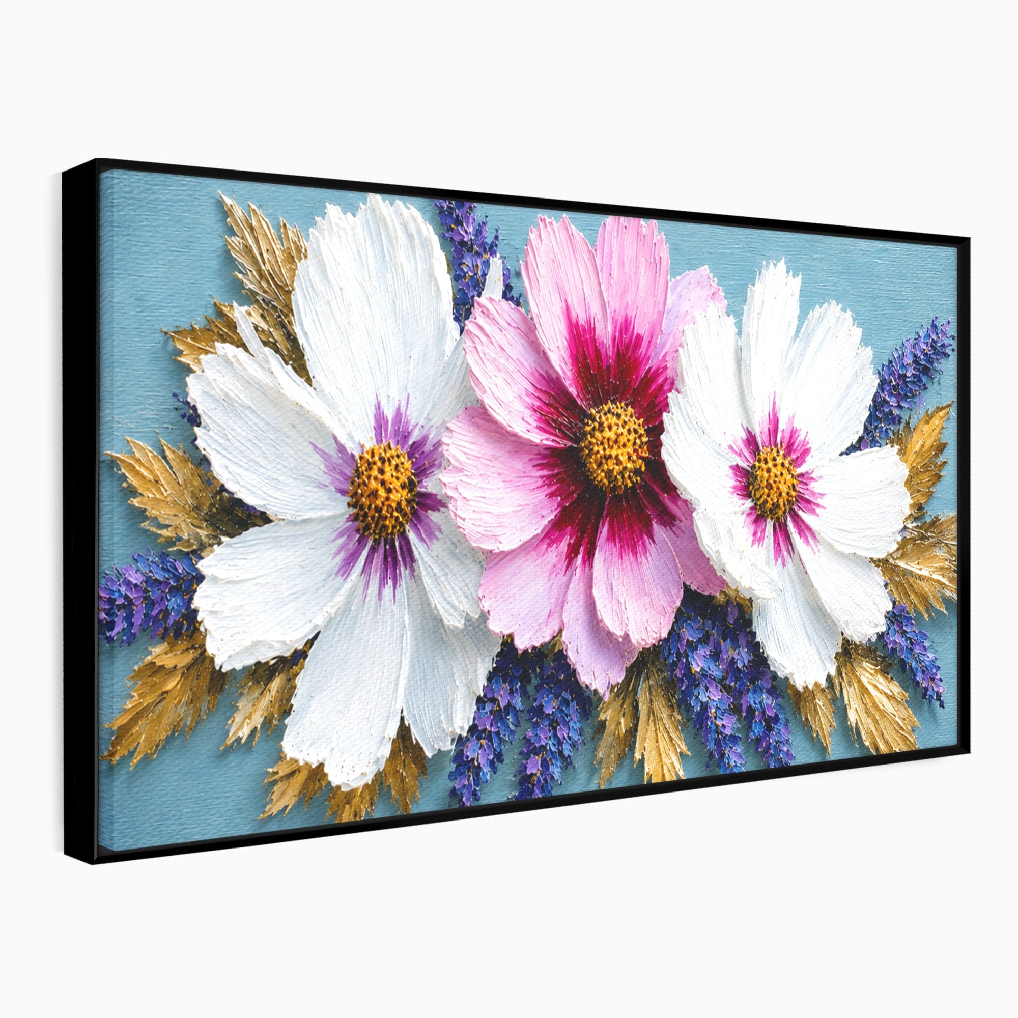 Tablou Canvas Premium LuxCanva® A1796, Trio Floral Pe Lemn, Flori, Natura, Decorativ, Dormitor, Living, Culori Vibrante