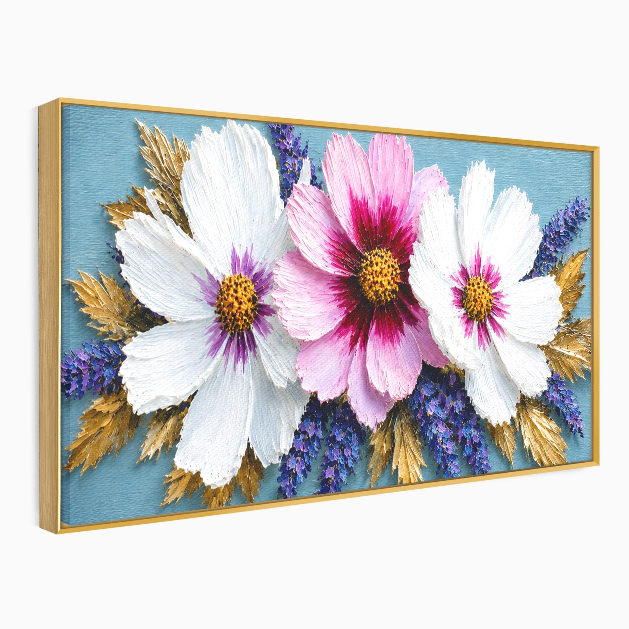 Tablou Canvas Premium LuxCanva® A1796, Trio Floral Pe Lemn, Flori, Natura, Decorativ, Dormitor, Living, Culori Vibrante