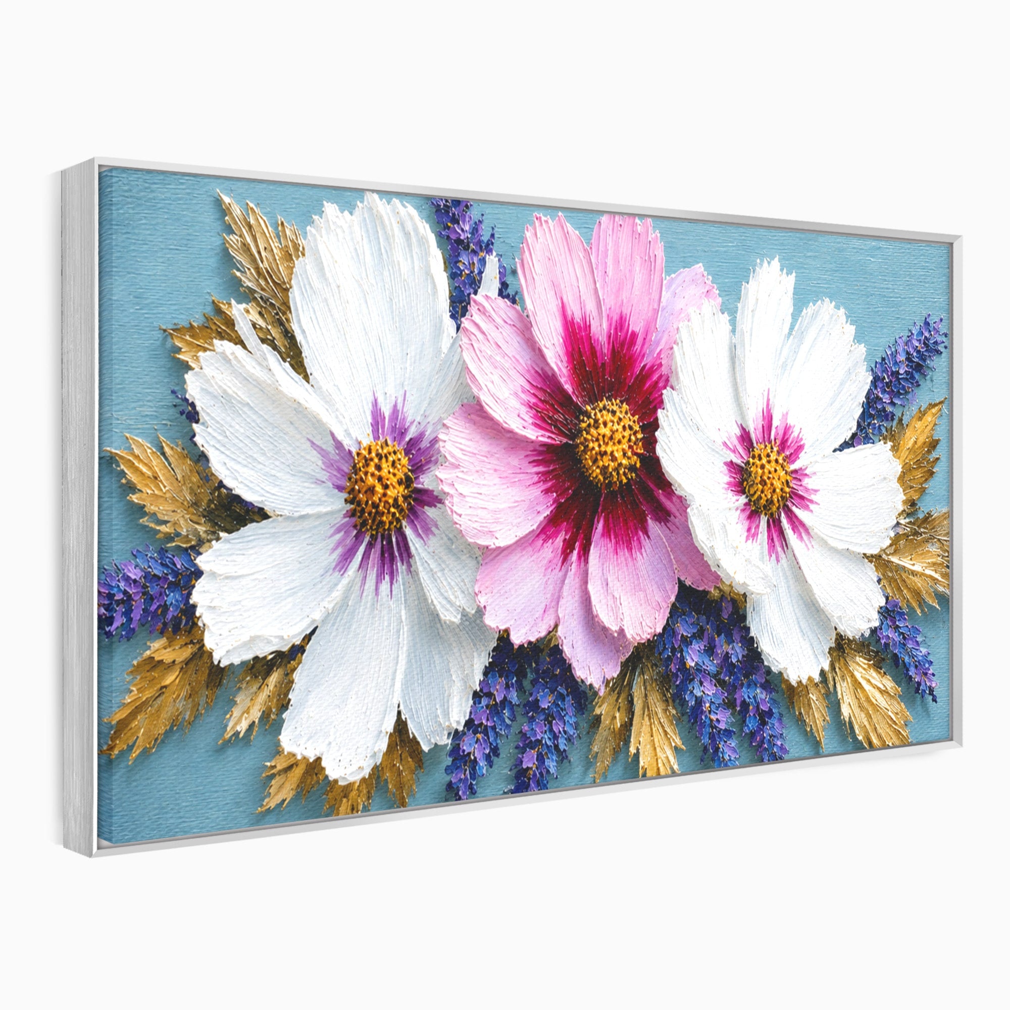 Tablou Canvas Premium LuxCanva® A1796, Trio Floral Pe Lemn, Flori, Natura, Decorativ, Dormitor, Living, Culori Vibrante