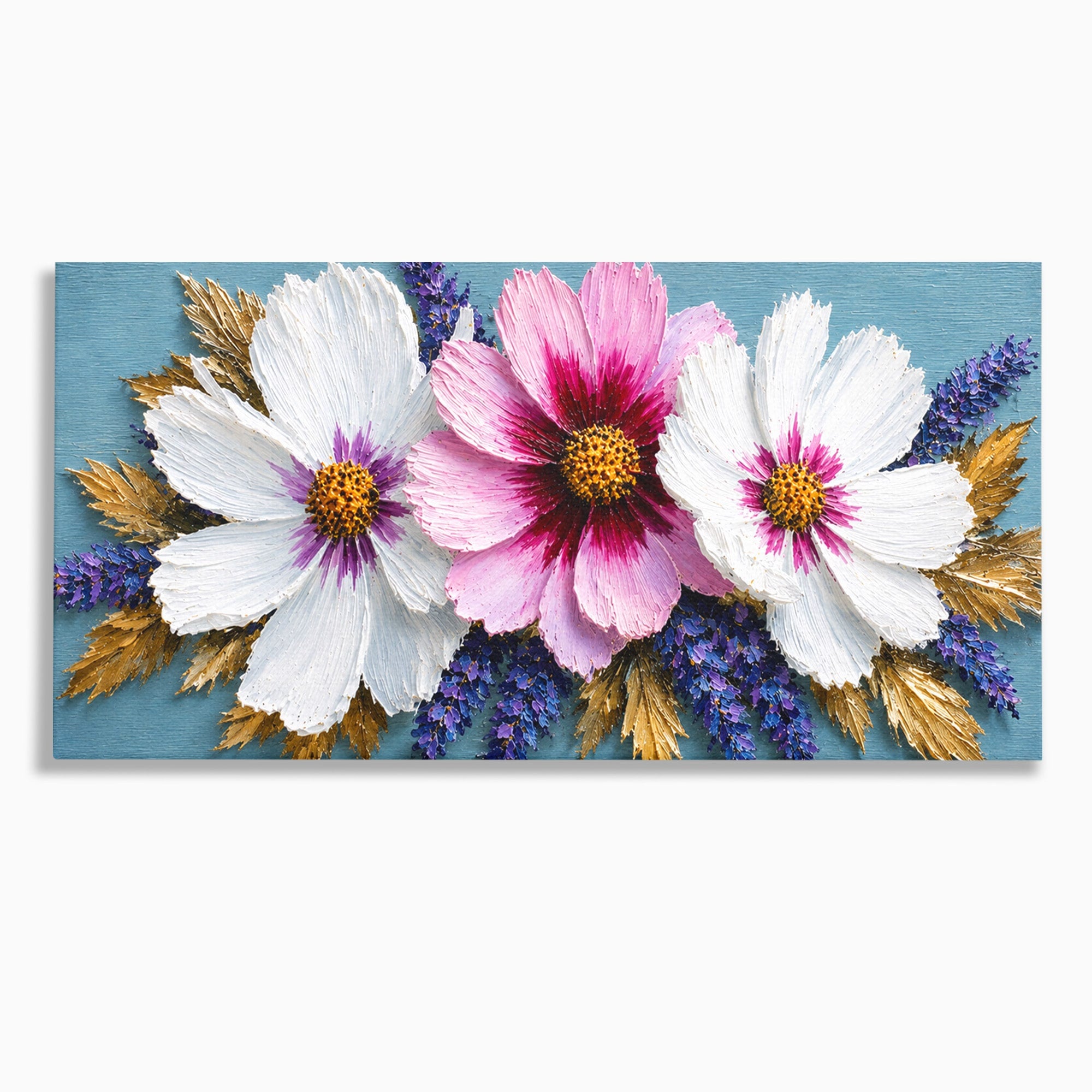 Tablou Canvas Premium LuxCanva® A1796, Trio Floral Pe Lemn, Flori, Natura, Decorativ, Dormitor, Living, Culori Vibrante