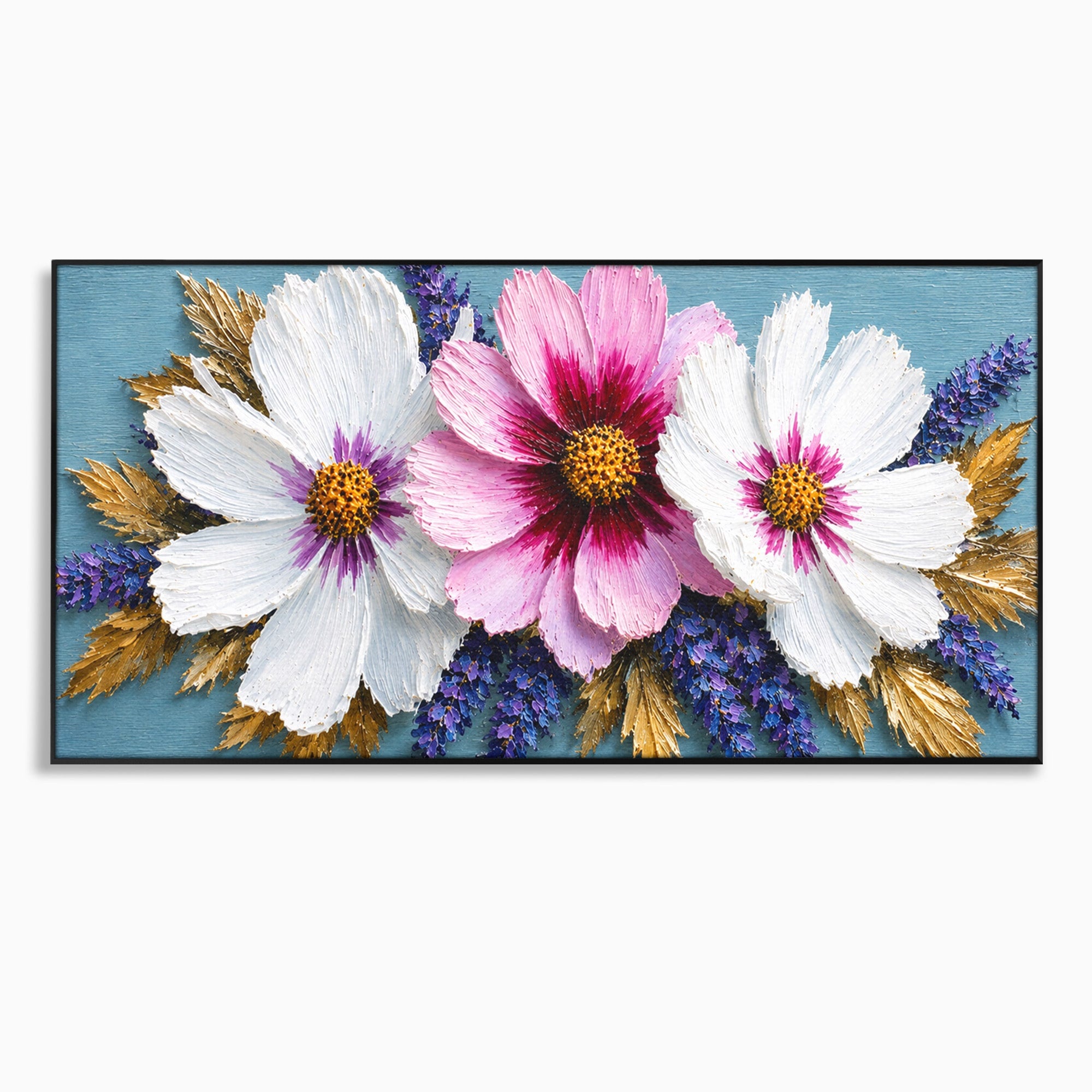Tablou Canvas Premium LuxCanva® A1796, Trio Floral Pe Lemn, Flori, Natura, Decorativ, Dormitor, Living, Culori Vibrante