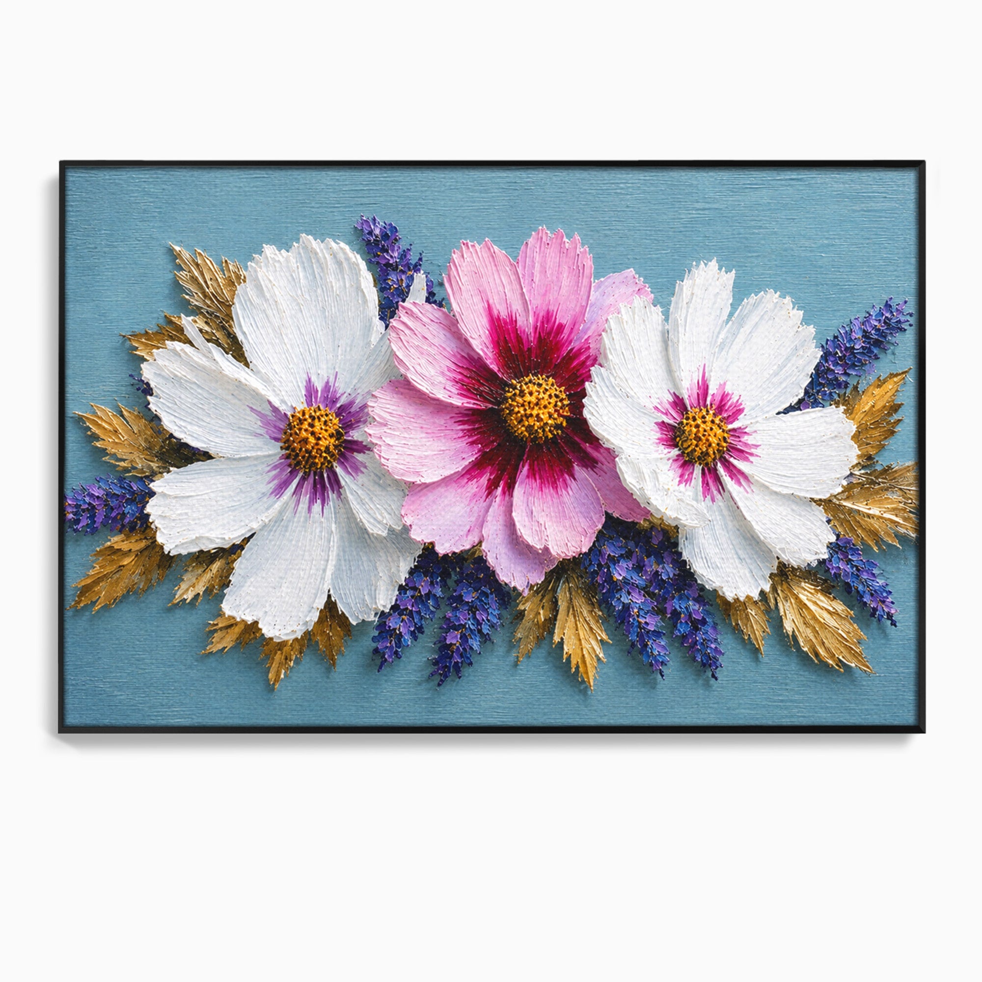 Tablou Canvas Premium LuxCanva® A1796, Trio Floral Pe Lemn, Flori, Natura, Decorativ, Dormitor, Living, Culori Vibrante