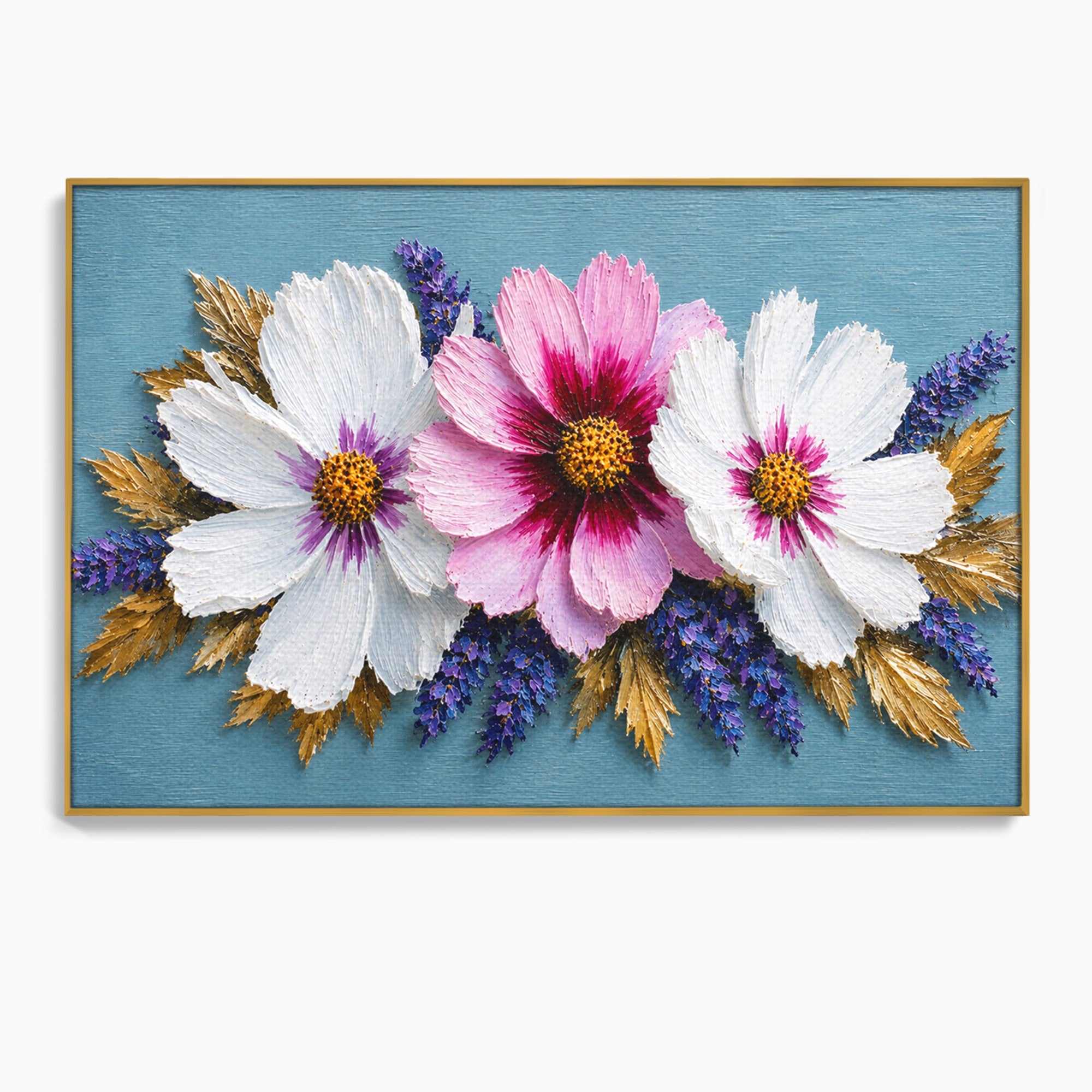 Tablou Canvas Premium LuxCanva® A1796, Trio Floral Pe Lemn, Flori, Natura, Decorativ, Dormitor, Living, Culori Vibrante