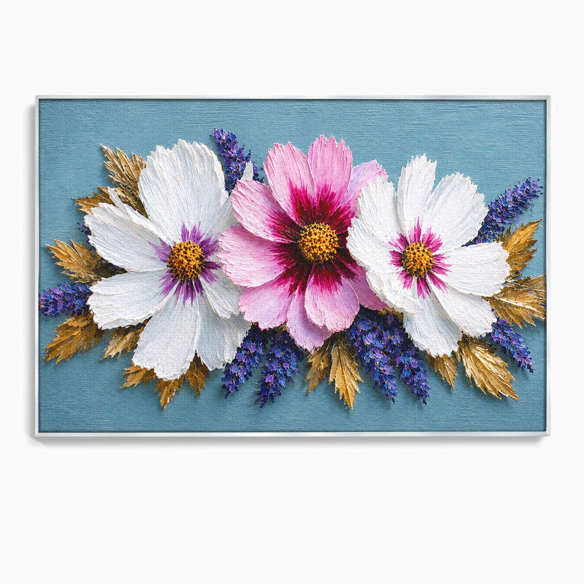 Tablou Canvas Premium LuxCanva® A1796, Trio Floral Pe Lemn, Flori, Natura, Decorativ, Dormitor, Living, Culori Vibrante