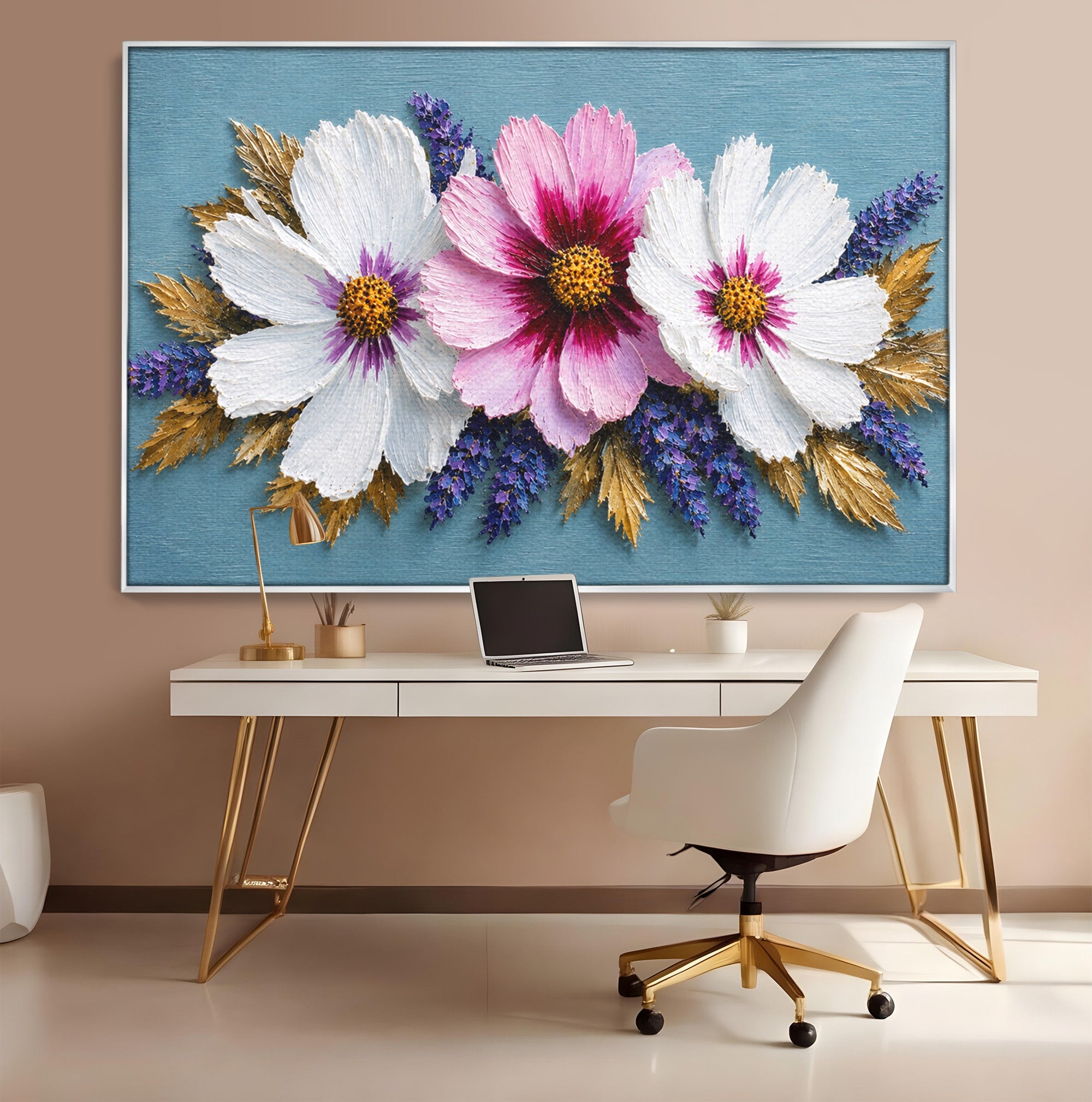 Tablou Canvas Premium LuxCanva® A1796, Trio Floral Pe Lemn, Flori, Natura, Decorativ, Dormitor, Living, Culori Vibrante
