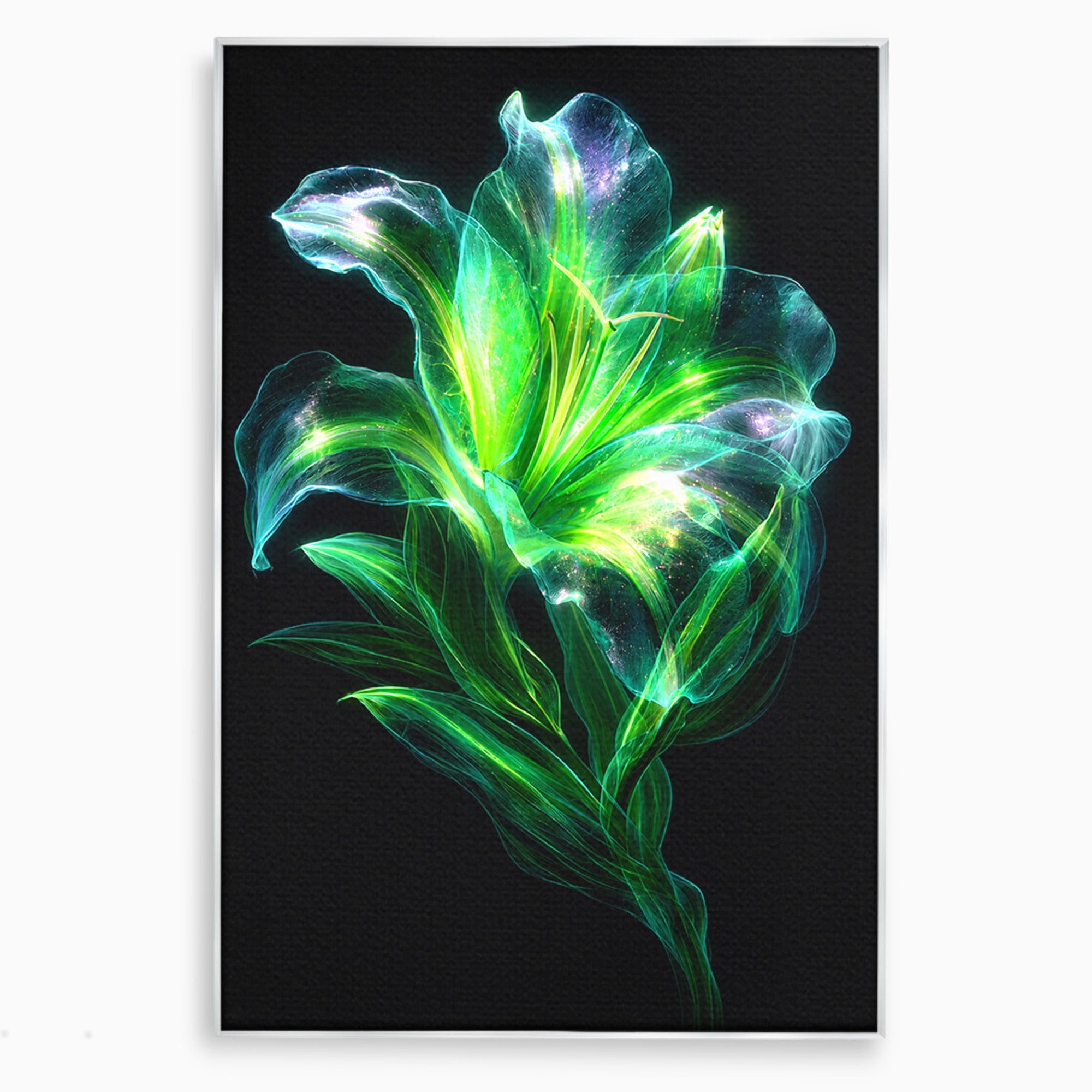 Tablou Canvas Premium LuxCanva® A1798, Floare Neon Luminoasa, Floare, Natura, Arta Digitala, Lumina, Dormitor, Culori Vibrante