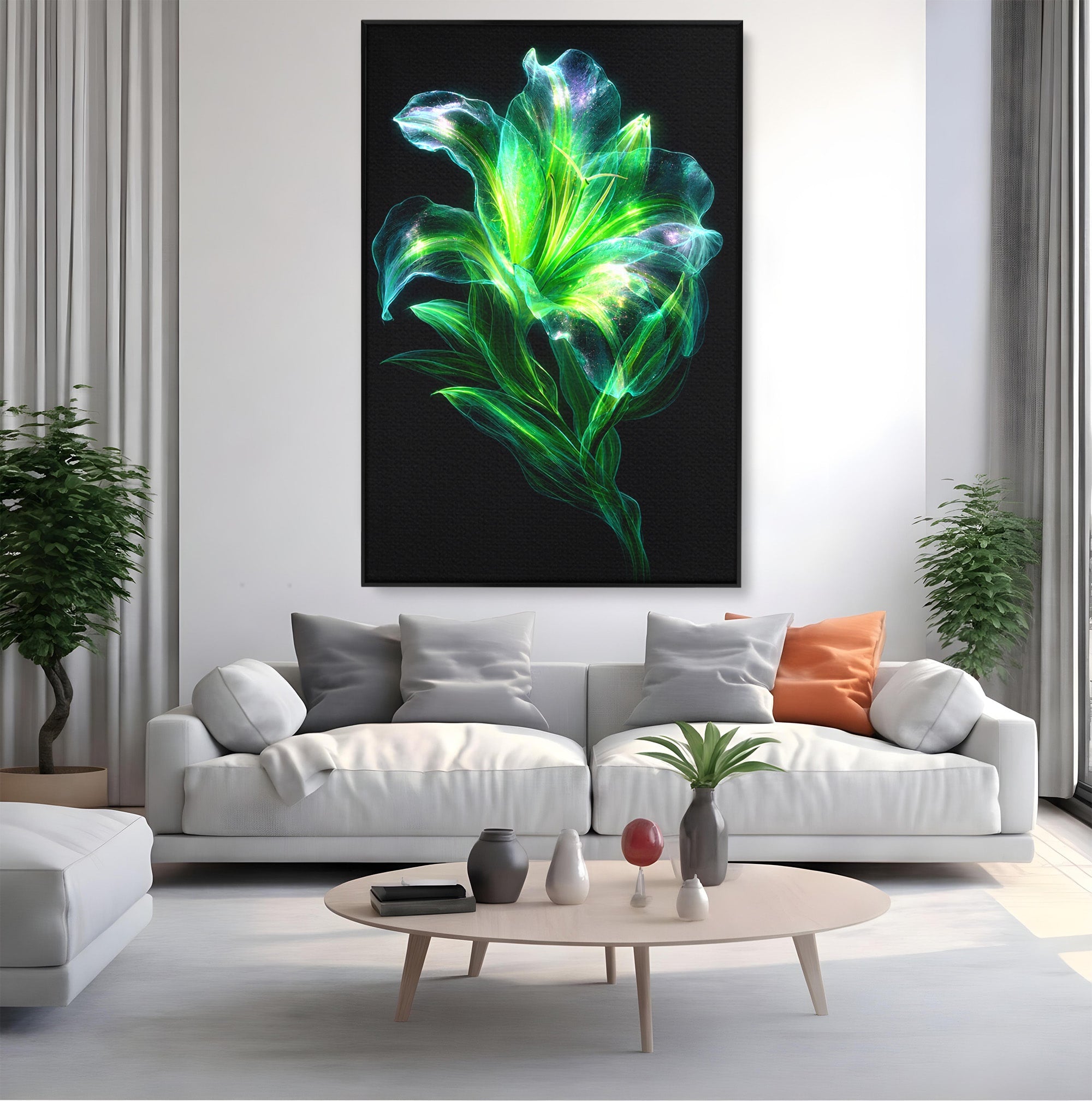 Tablou Canvas Premium LuxCanva® A1798, Floare Neon Luminoasa, Floare, Natura, Arta Digitala, Lumina, Dormitor, Culori Vibrante